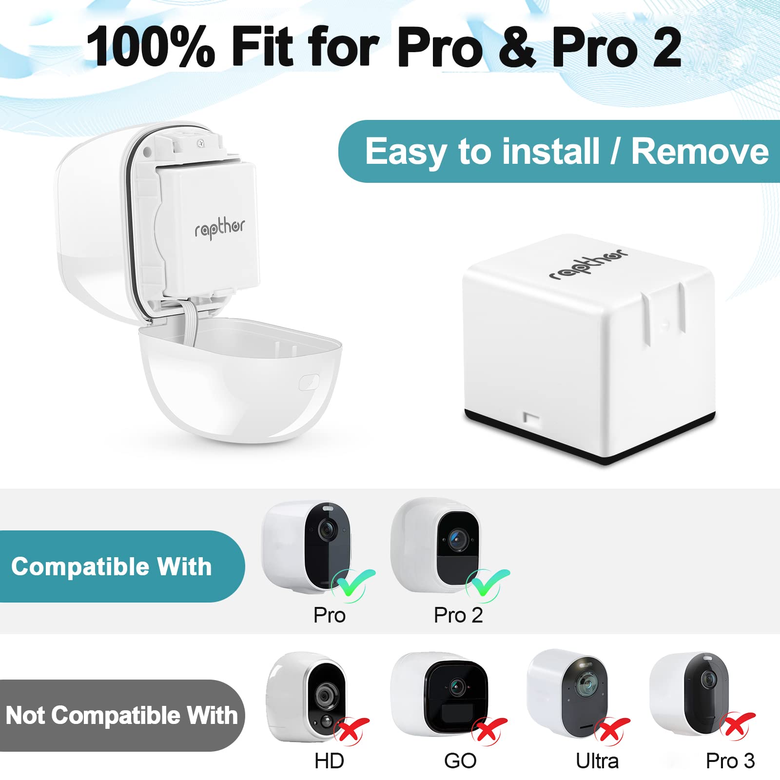 Rapthor 2560mAh Rechargeable Replacement Battery for Arlo Pro & Pro 2 Cameras - 2 Pack with Charging Station - Long Lasting Power for Home Security & Outdoor Surveillance