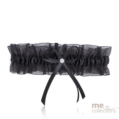Black Satin and Organza Wedding Garter Set - Elegant Bridal Accessory for Boudoir, Photography & Something Blue Tradition