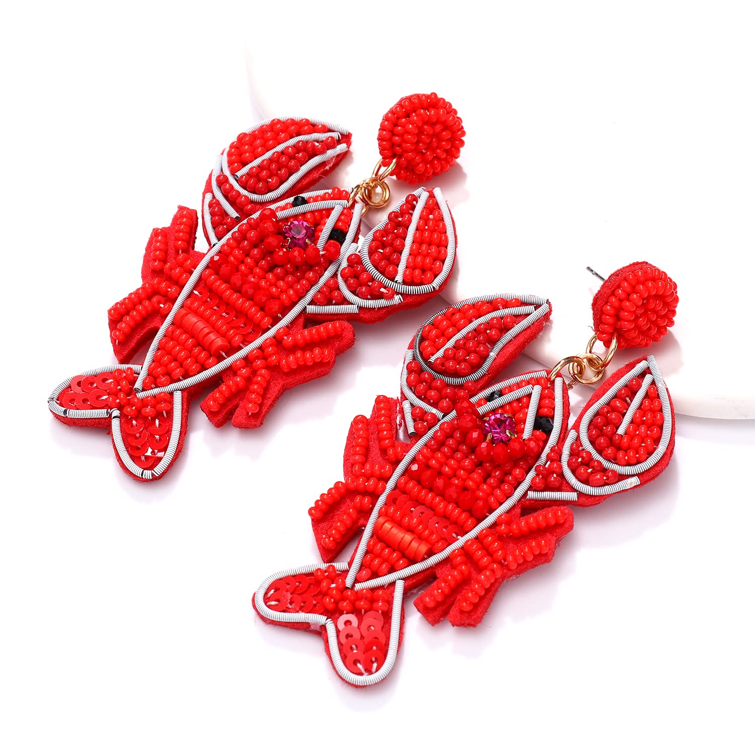 Handmade Beaded Starfish Earrings for Women - Boho Statement Lobster Dangle Earrings, Funky Crawfish Drop Jewelry | Perfect Summer Vacation Accessories, Beach Party Gift for Her