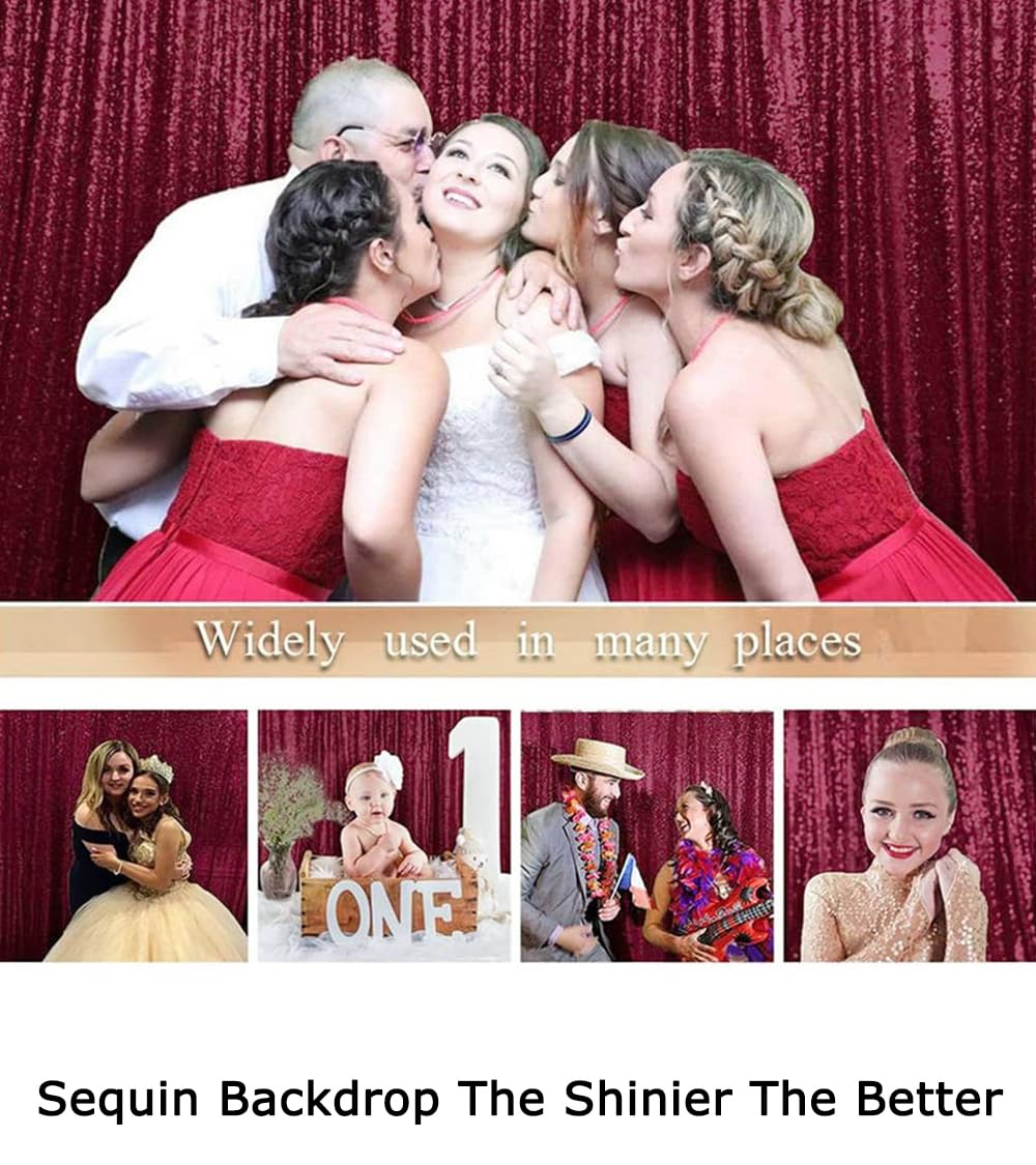 6x8ft Burgundy Sequin Sparkle Backdrop - Elegant Glitter Photo Booth Curtain for Weddings, Bridal Showers, Christmas Parties & Home Decor | ShiDianYi Premium Shimmer Window Drape