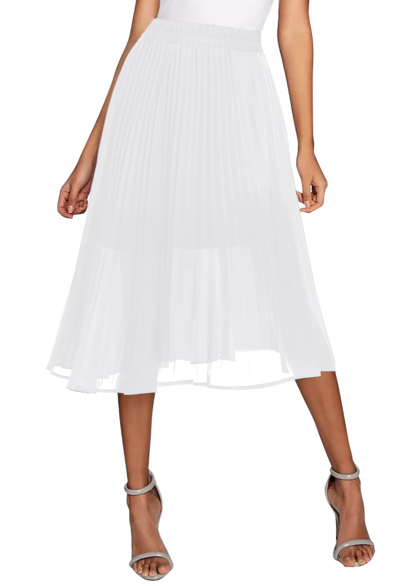 Urban CoCo Women's Stretchy High Waist Pleated Midi Skirt - Casual Swing Skirt with Elastic Waistband for Work, Date Night & Spring Outfits