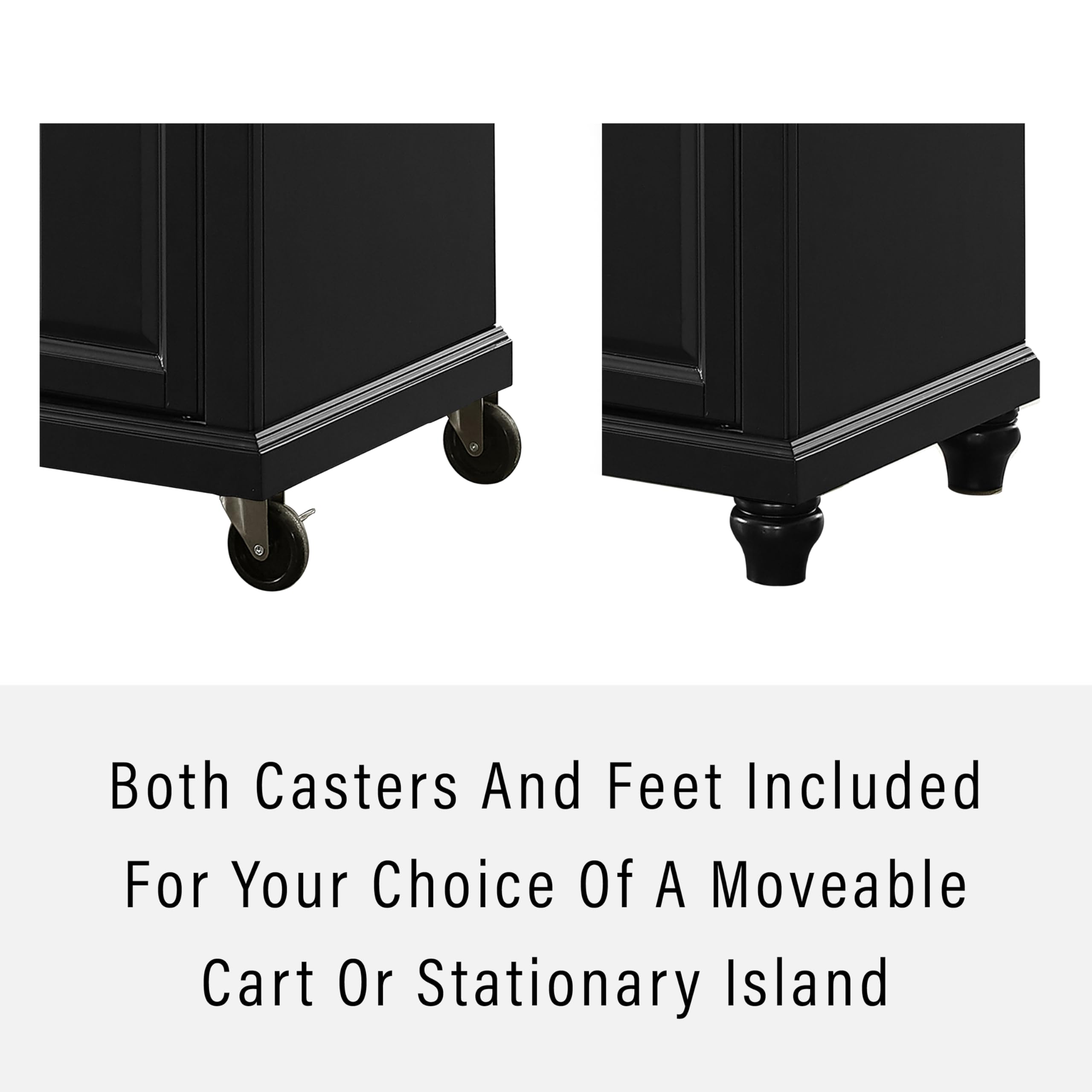Crosley Cambridge Wood Top Rolling Kitchen Island Cart - Black Microwave Stand with Spice Rack & Storage | Perfect for Small Kitchens, Pantry Organization & Mobile Food Prep Station