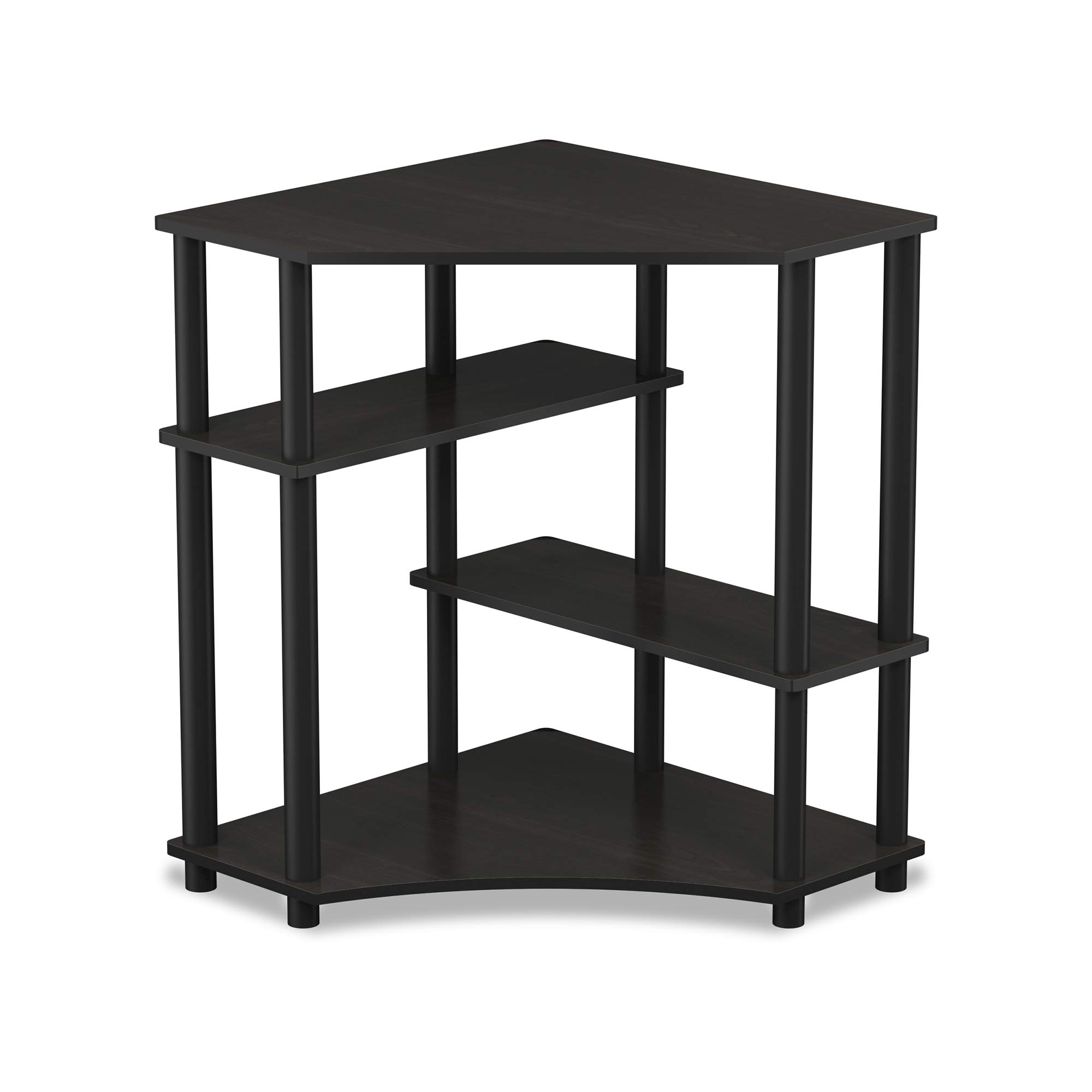 FURINNO Turn-N-Tube Compact Corner Computer Desk with Storage Shelf - Espresso/Black Finish - Perfect for Small Spaces, Home Office & Dorm Rooms
