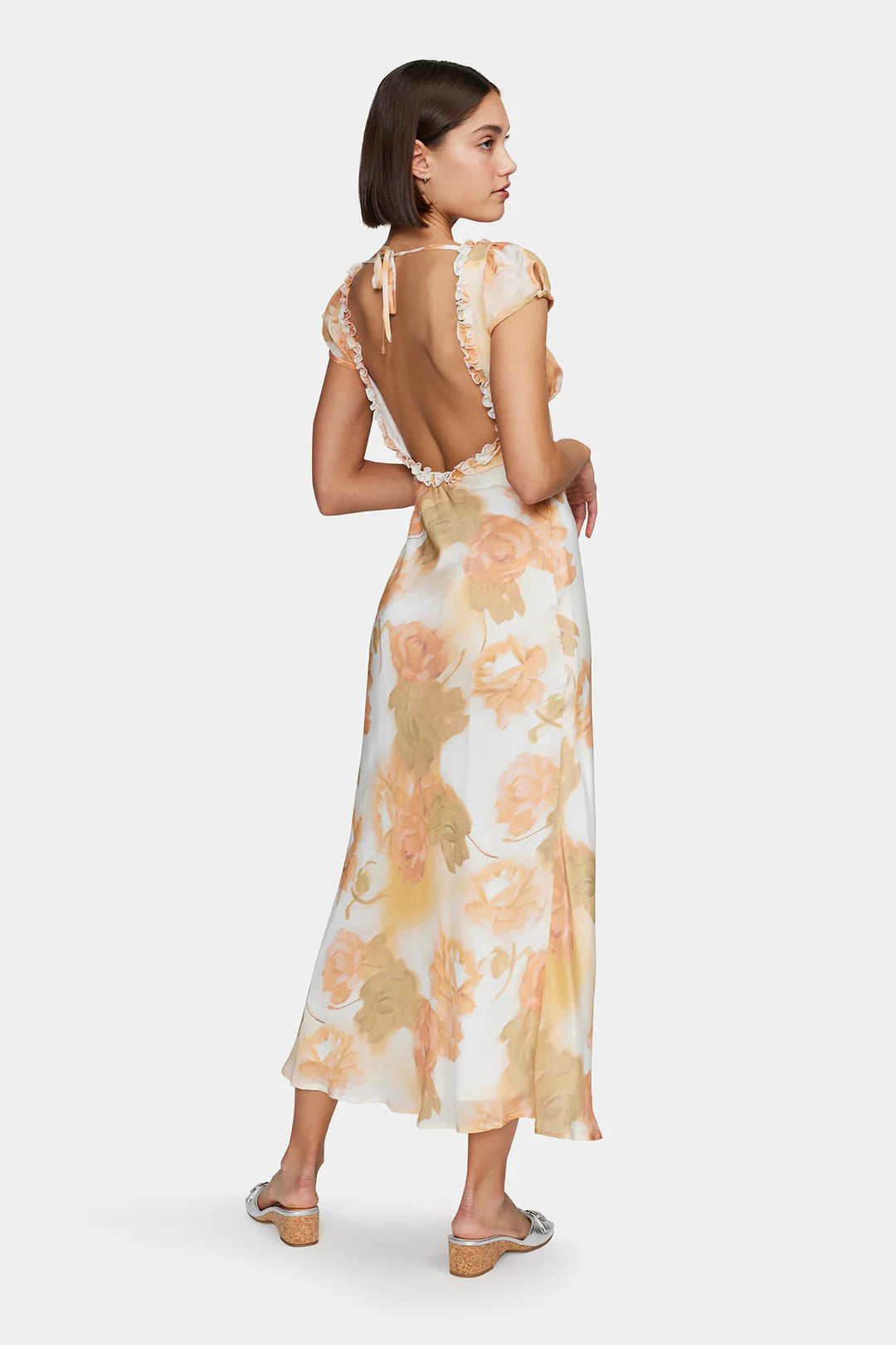 Lottie Peachy Garden Cap Sleeve Midi Dress - Floral Print Summer Dress for Women, Perfect for Garden Parties, Brunch Dates & Outdoor Events