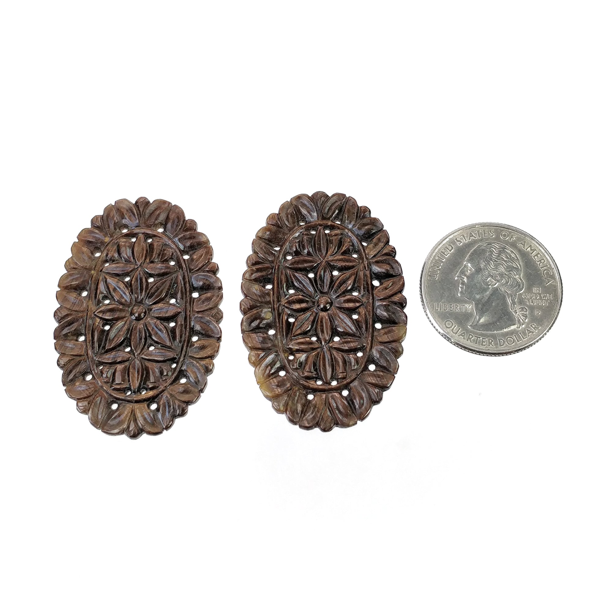 Natural Untreated Golden Brown Chocolate Sapphire Gemstone Carving - 92.35cts Hand Carved Oval Shape 43.5*28mm Pair (With Video) | Perfect for Jewelry Making, Engagement Rings & Unique Gift Ideas