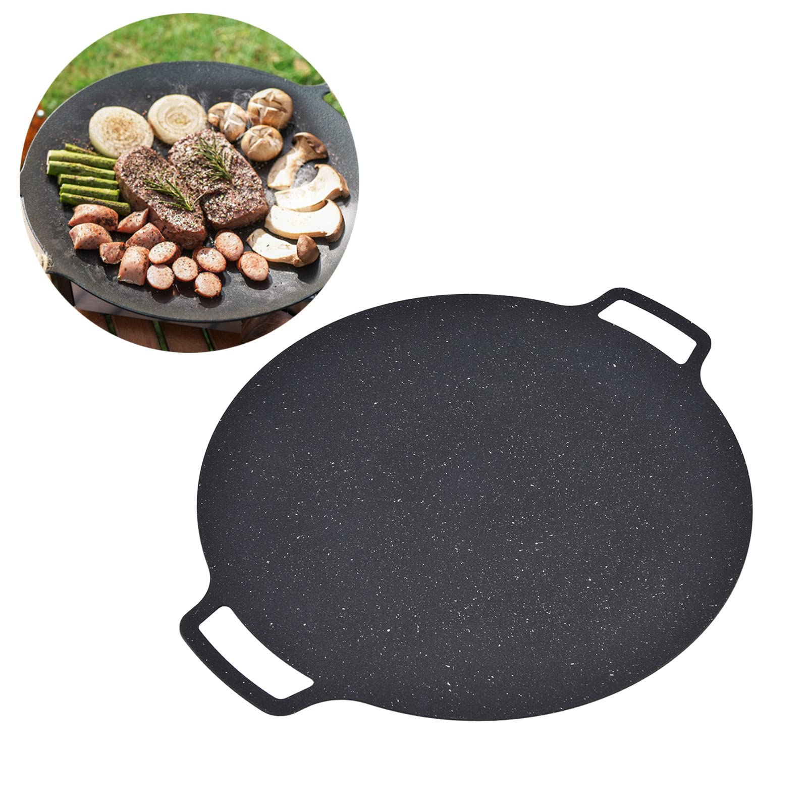 Premium Korean BBQ Grill Pan - 41CM Round Nonstick Cast Iron Griddle for Outdoor Grilling, Perfect for Pork Belly, Pancakes & Korean BBQ | Ideal for Backyard BBQs, Camping & Family Gatherings