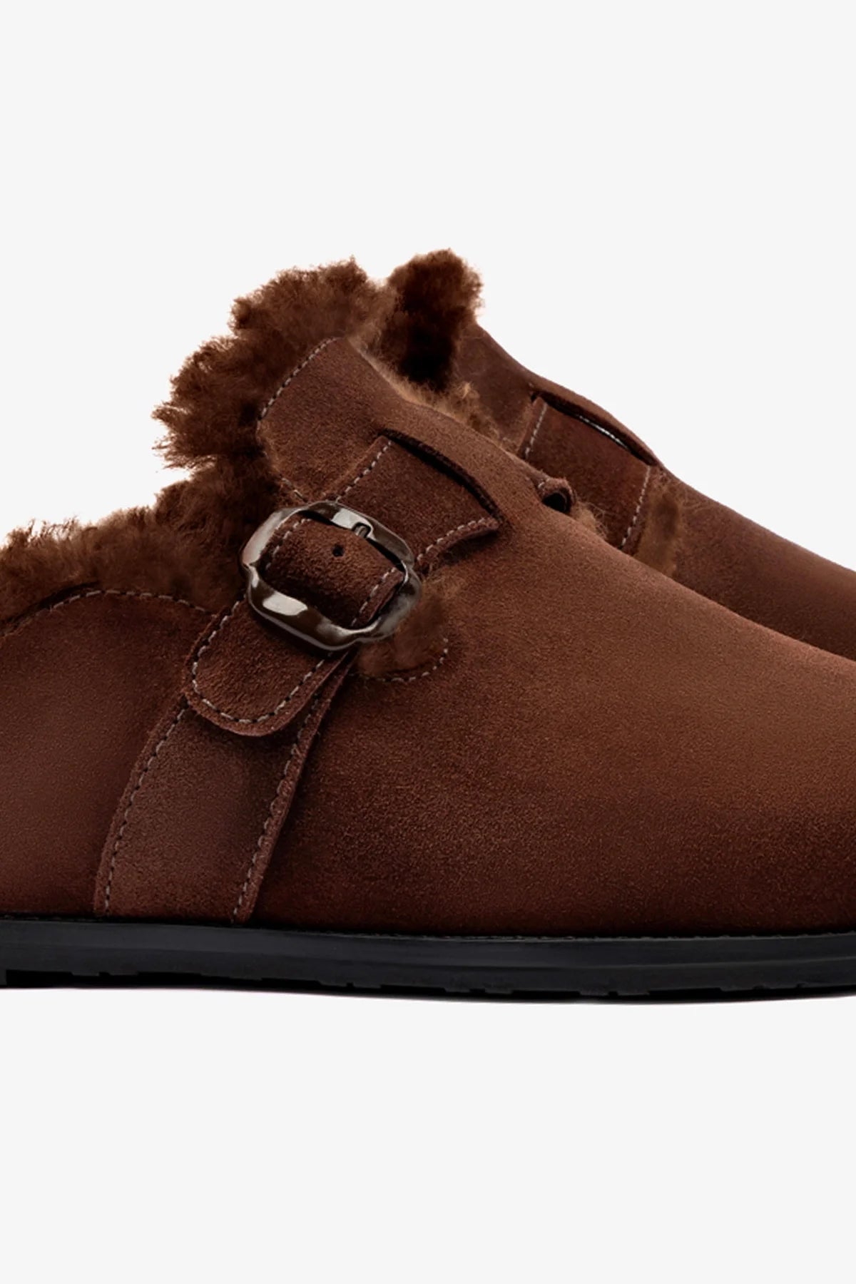 Milan Fur Clog Shoes - Brown Suede Slippers for Women - Cozy Indoor/Outdoor House Shoes for Winter & Fall Comfort