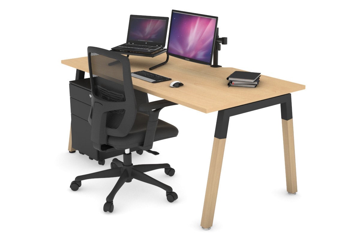 Solid Wood Quadro A Legs Office Desk with Cross Beam - 1600L x 800W Workstation with Cable Management Scallop - Perfect for Home Office, Study Room & Workspace