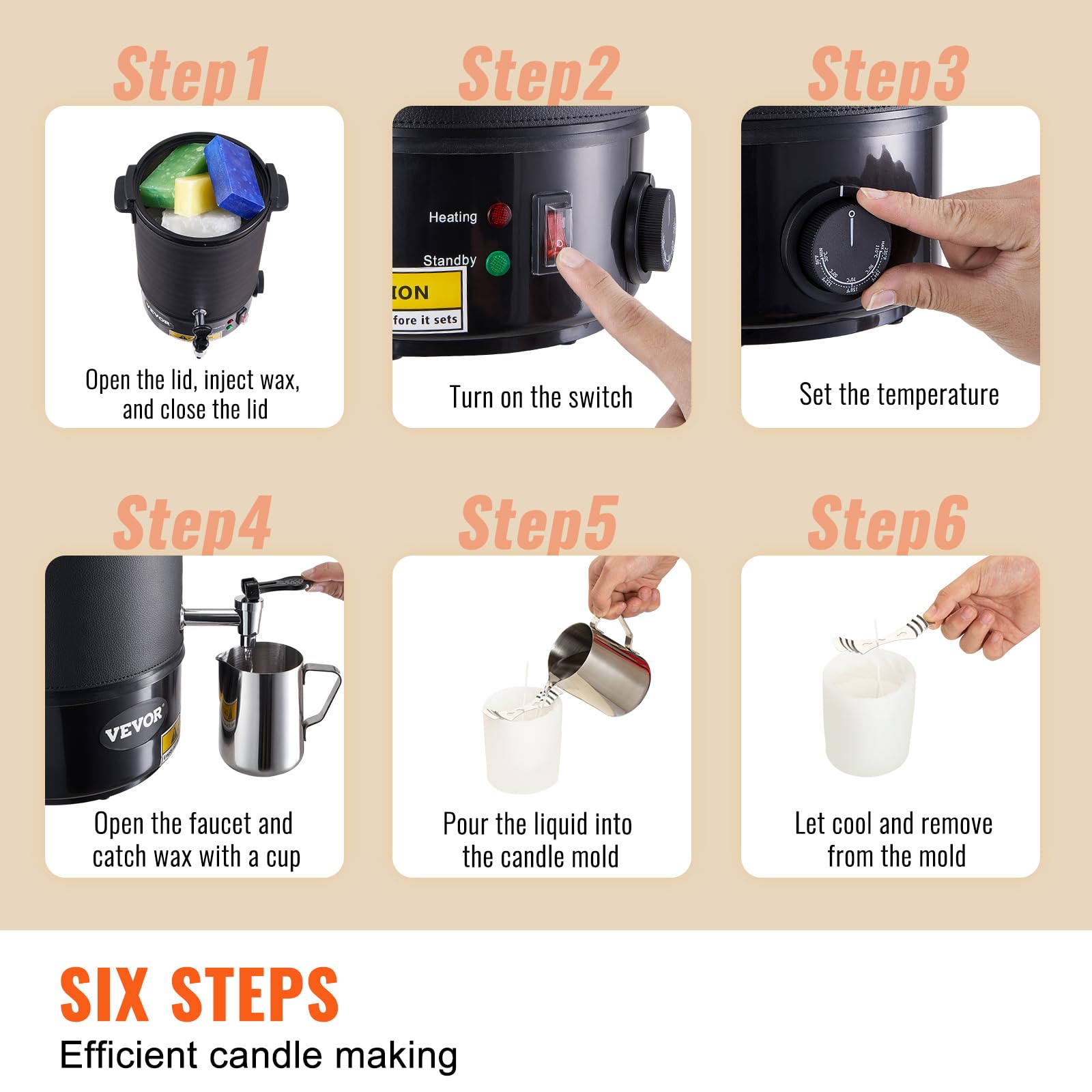 VEVOR 6.5L Electric Wax Melting Pot with Pour Spout & 9-Level Temperature Control - Easy Clean Candle Making Kit for DIY Soap, Cream & Beauty Products - Perfect for Home Business & Bulk Production (Black, DTL-S007(B)) | Ideal for Candle Crafting, Wax Melting, Soap Making & DIY Beauty Products