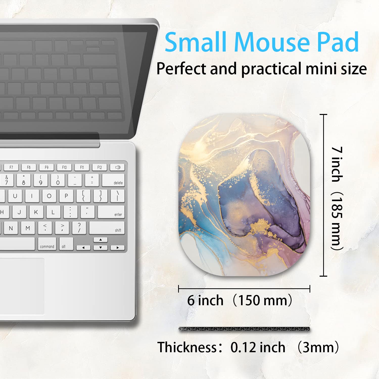 Small Mouse Pad 6x7 Inch - Mini Non-Slip Rubber Base Mouse Mat for Laptop, Wireless Mouse, Home Office & Travel - Waterproof & Durable Desk Accessory - Perfect for Work, Gaming & Study (Marble Design)