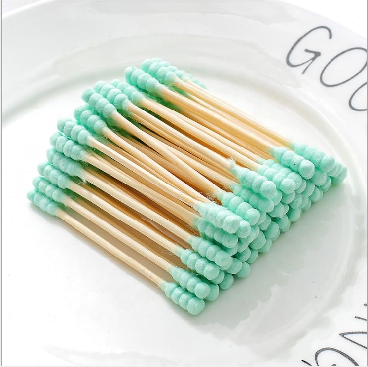 200pcs Disposable Bamboo Cotton Swabs - Round & Pointed Heads, Eco-Friendly Wood Sticks with Soft Cotton Buds for Ear Cleaning, Makeup, Baby Care & First Aid Kit