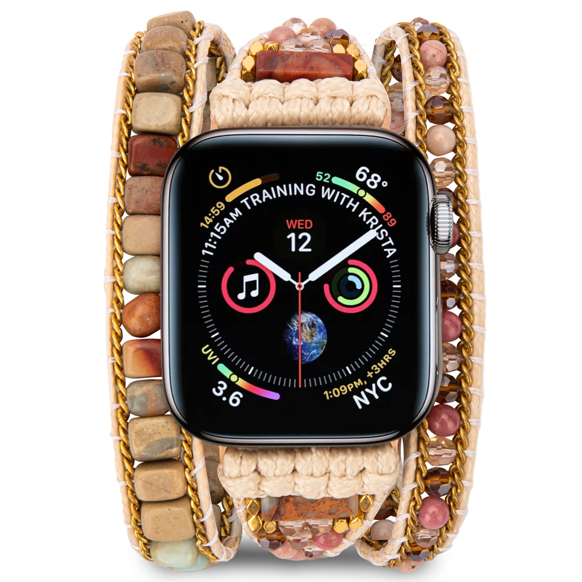 Handmade Boho Leather Watch Band for Apple Watch Series 8/7/6/5/4/3/2/1/SE (38/40/41mm) - Mahogany Grain Bracelet Strap, Perfect for Casual & Festival Outfits