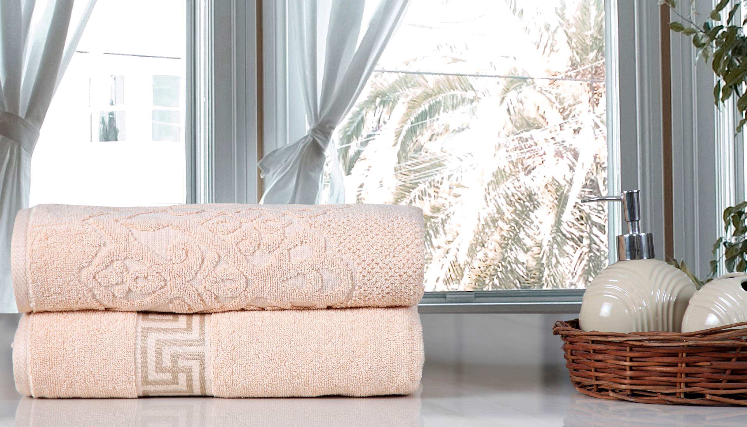 Luxury Jacquard 2-Piece Bath Towel Set - 100% Premium Cotton 600 GSM Soft Absorbent Towels (Peach, 28