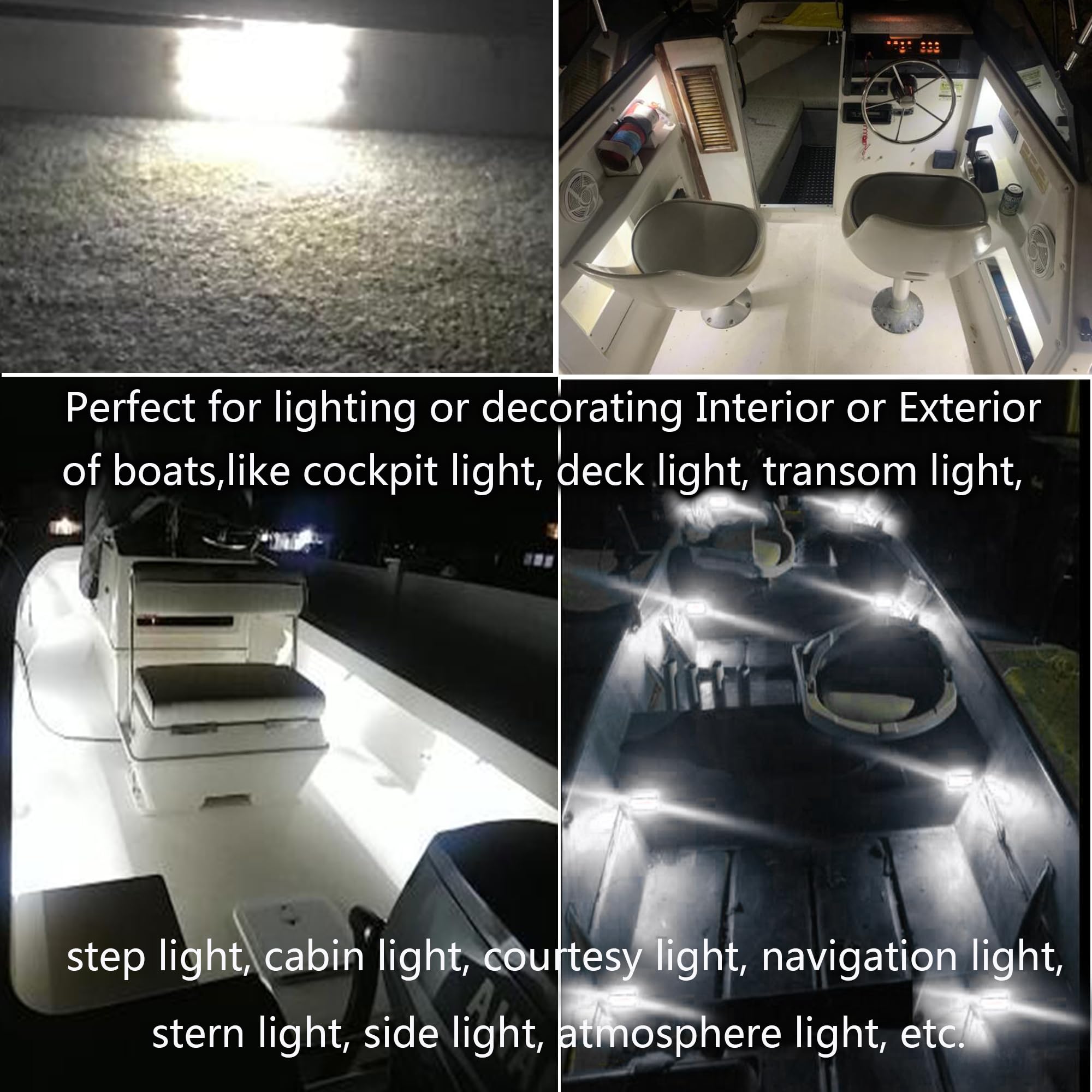 12V White Marine Boat Interior Lights - Waterproof LED Navigation Lights for Deck, Transom, Cockpit, Bow & Stern - Perfect for Kayaks, Yachts, Fishing Boats, Pontoons & Sailboats (10Pcs) - Ideal for Night Fishing, Cruising & Water Safety