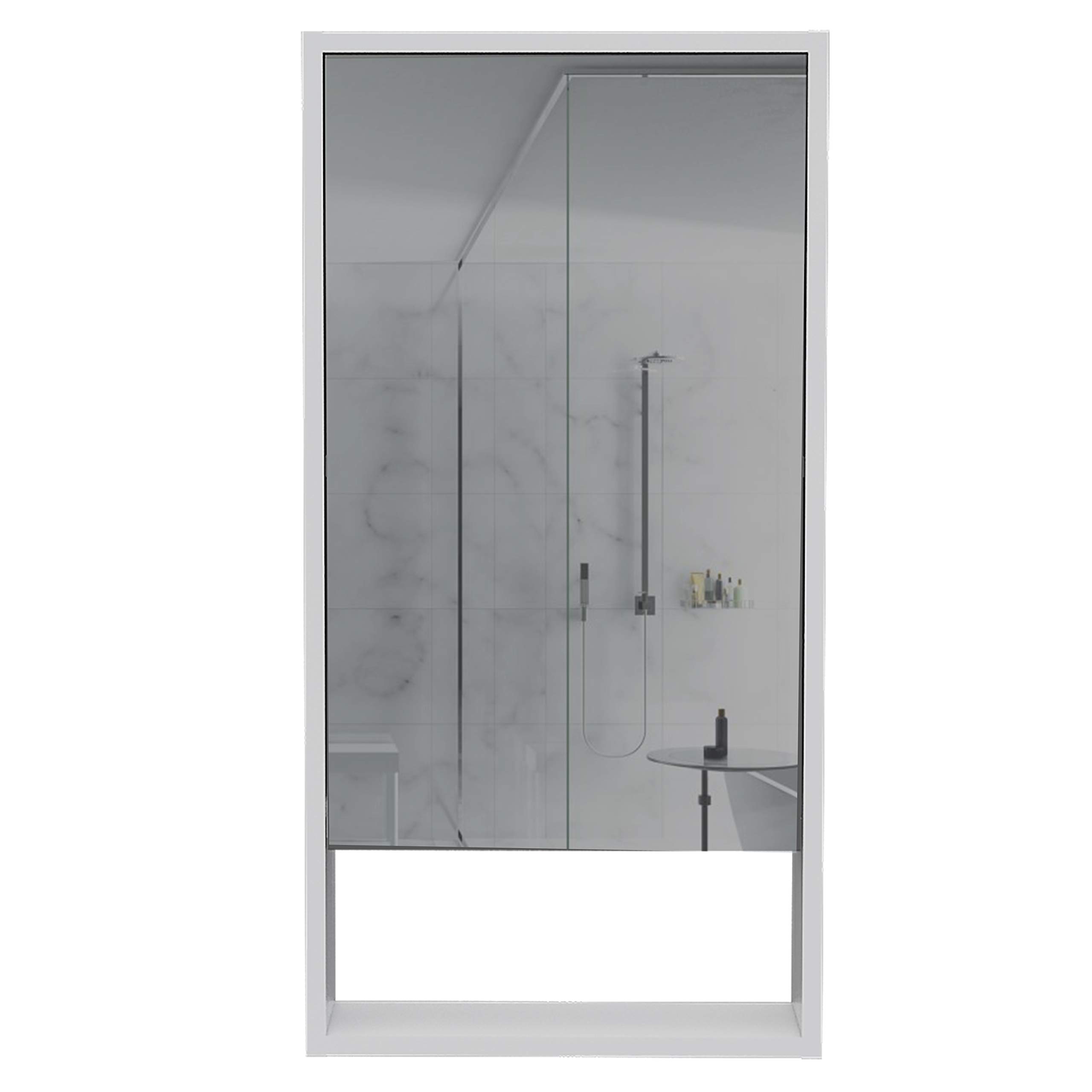 White Modern Medicine Cabinet with Open Shelf & Mirrored Door - 2 Interior Shelves for Bathroom Storage - Perfect for Small Bathrooms, Vanities & Apartment Living