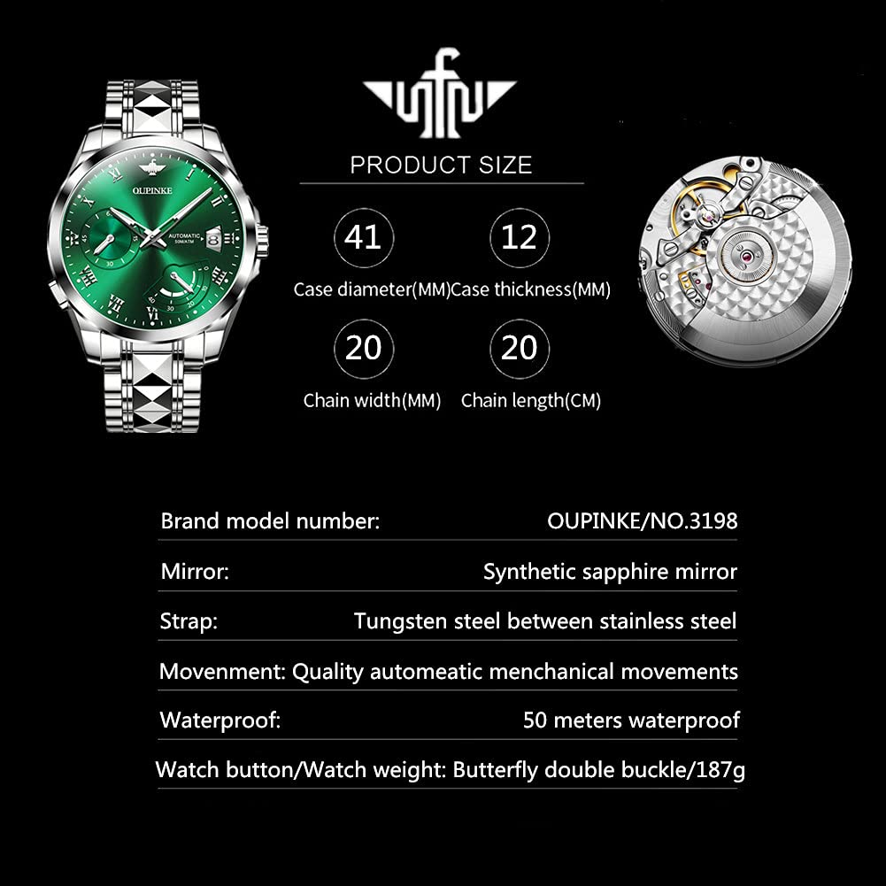OUPINKE Automatic Self-Winding Watches for Men - Waterproof Mechanical Wristwatch with Stainless Steel Band | Perfect for Business, Casual & Formal Occasions