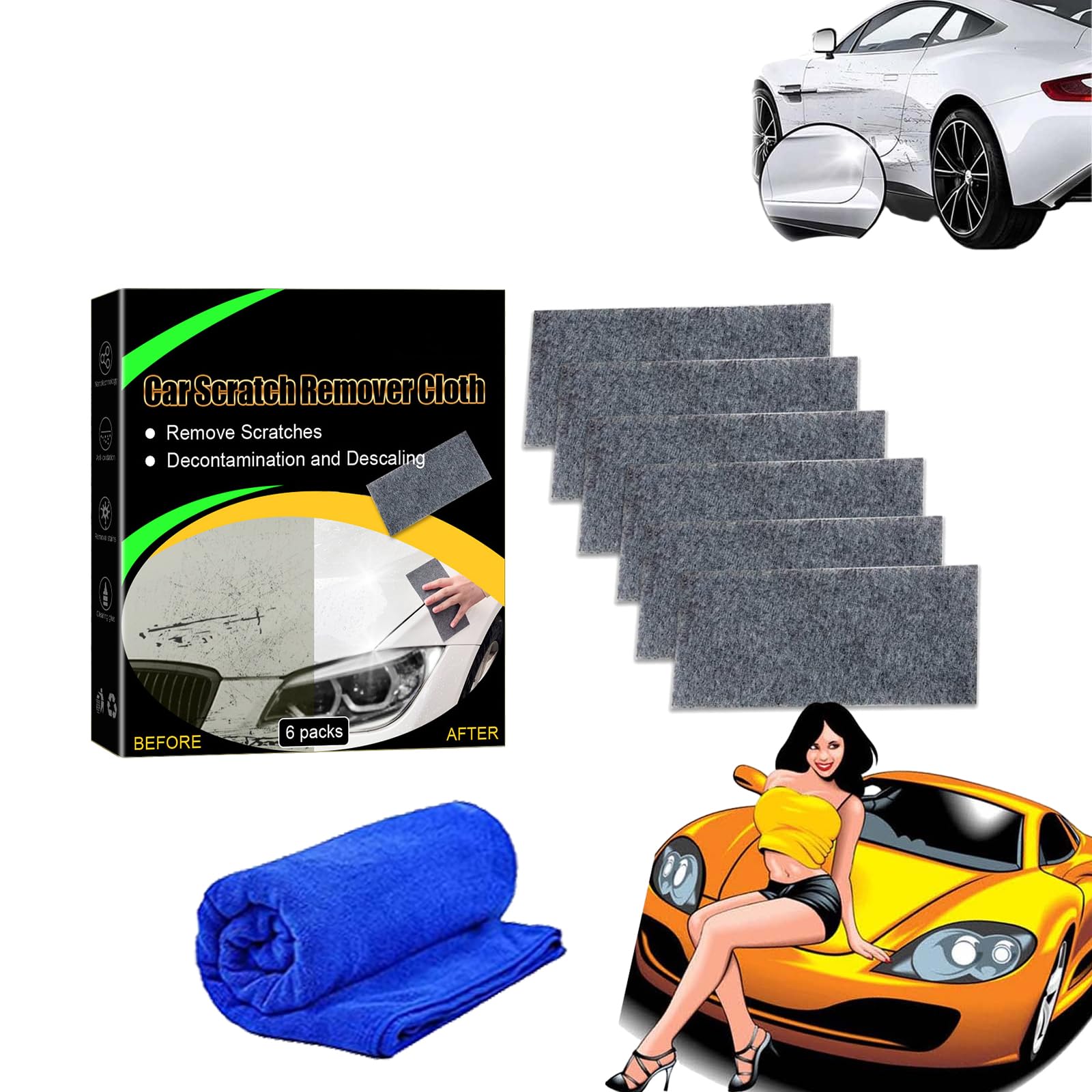 Breath Green Nano Sparkle Cloth Car Scratch Remover - 6pcs for Deep Scratches Repair, Vehicle Paint Restoration, and Car Detailing at Home or On-the-Go