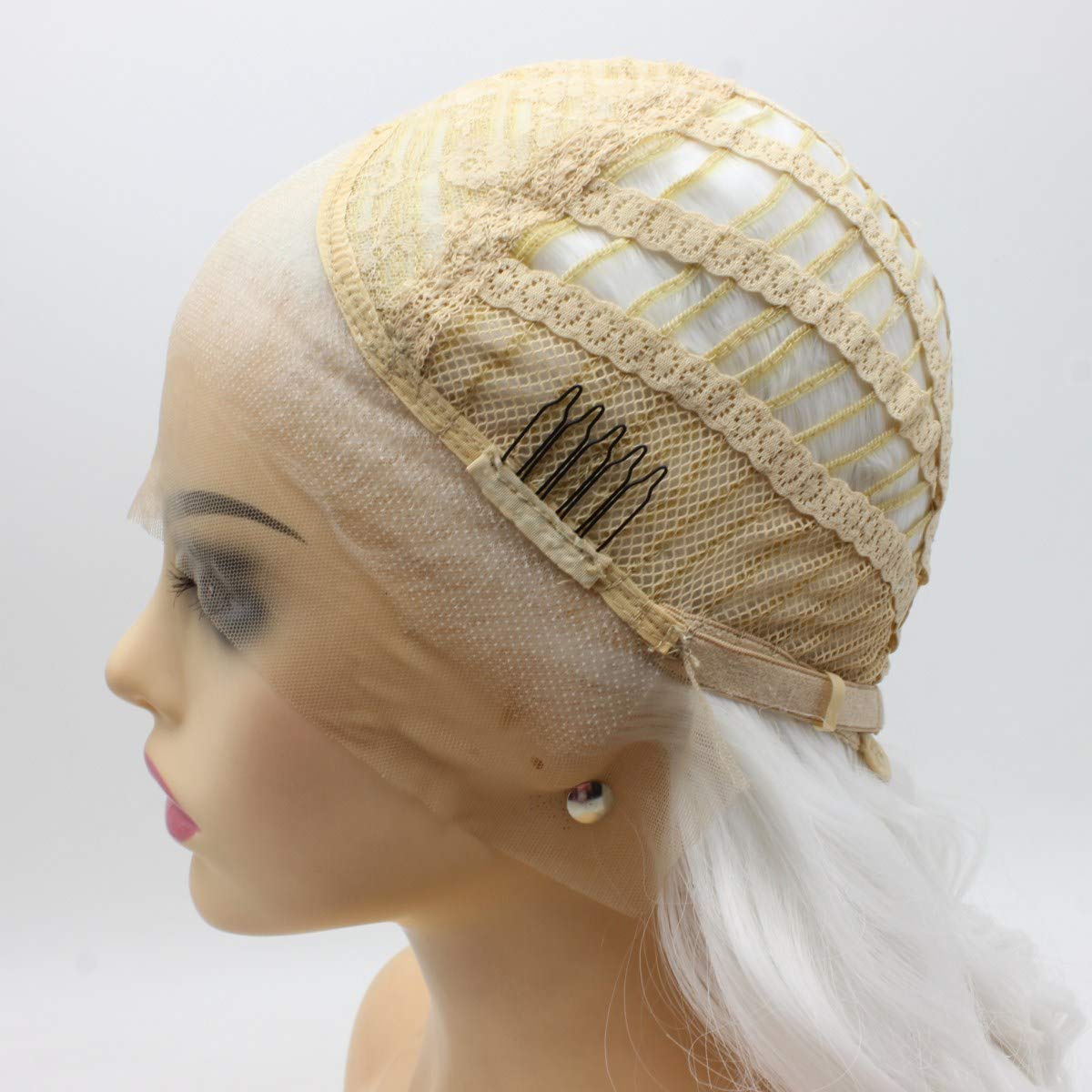 Heat Resistant Synthetic Lace Front Wig - Long Wavy White Half Hand Tied Hairpiece for Halloween Costume, Cosplay, Parties & Themed Events
