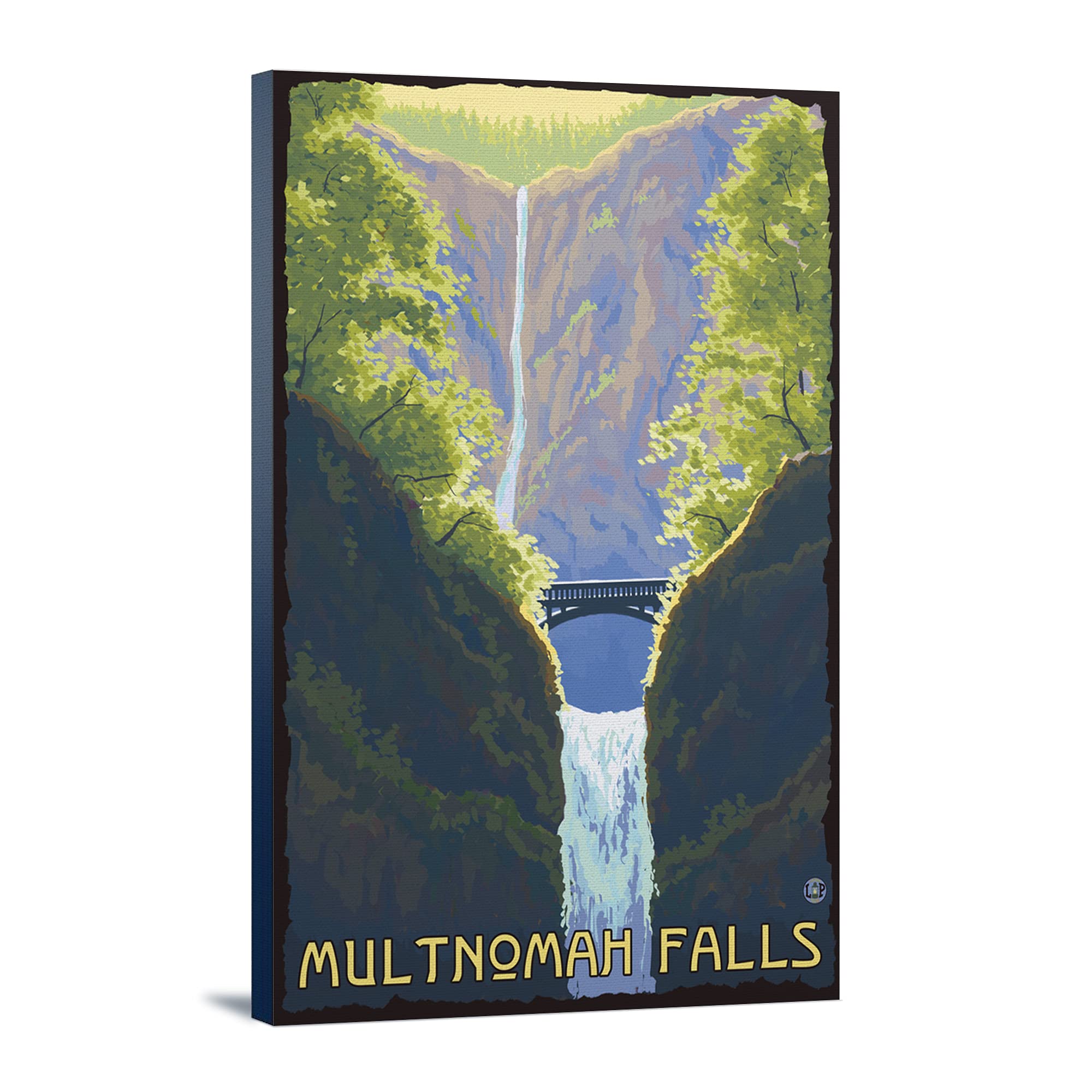 Lantern Press Multnomah Falls Oregon Wall Art - 16x24 Wrapped Canvas Print for Home & Office Decor - Perfect for Living Room, Bedroom or Gift