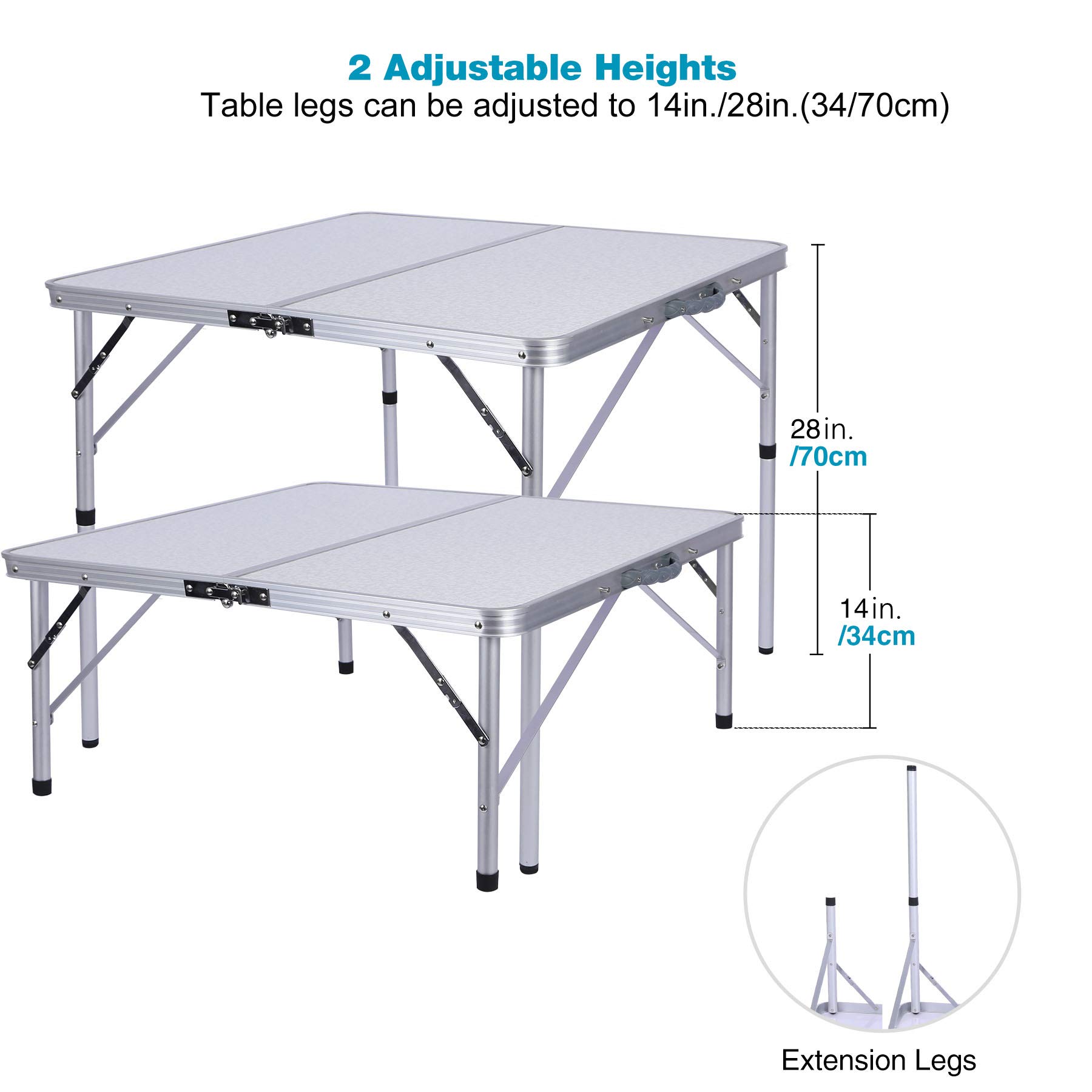 Portable Folding Card Table 32x32 Inch - Waterproof MDF Top, Lightweight Square Folding Table for Adults - Indoor & Outdoor Use - White - Perfect for Game Nights, Picnics, Camping and Parties