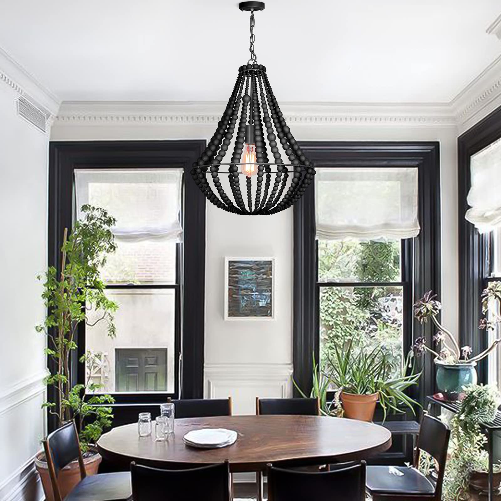 Boho Wood Beaded Chandelier - 16.5