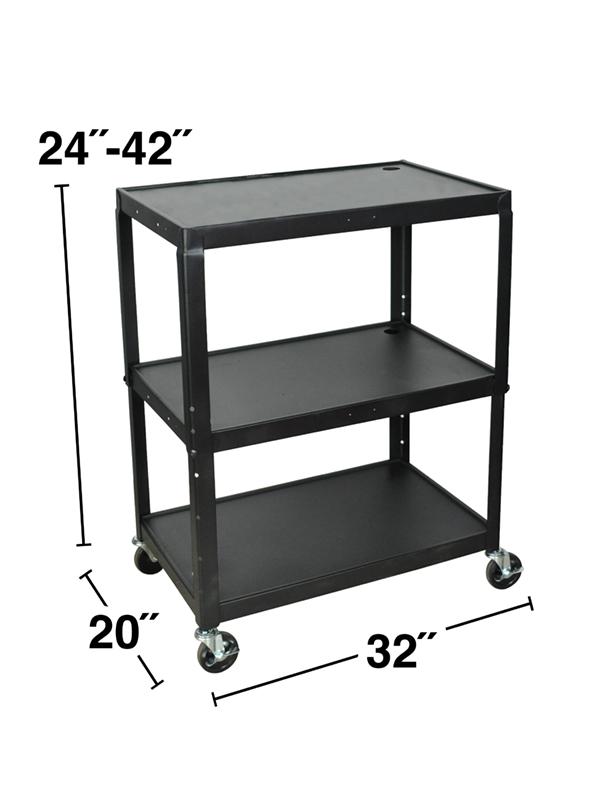 Luxor Extra Wide Adjustable Height Steel A/V Cart - Mobile Media Stand for Classrooms, Offices & Home Theaters