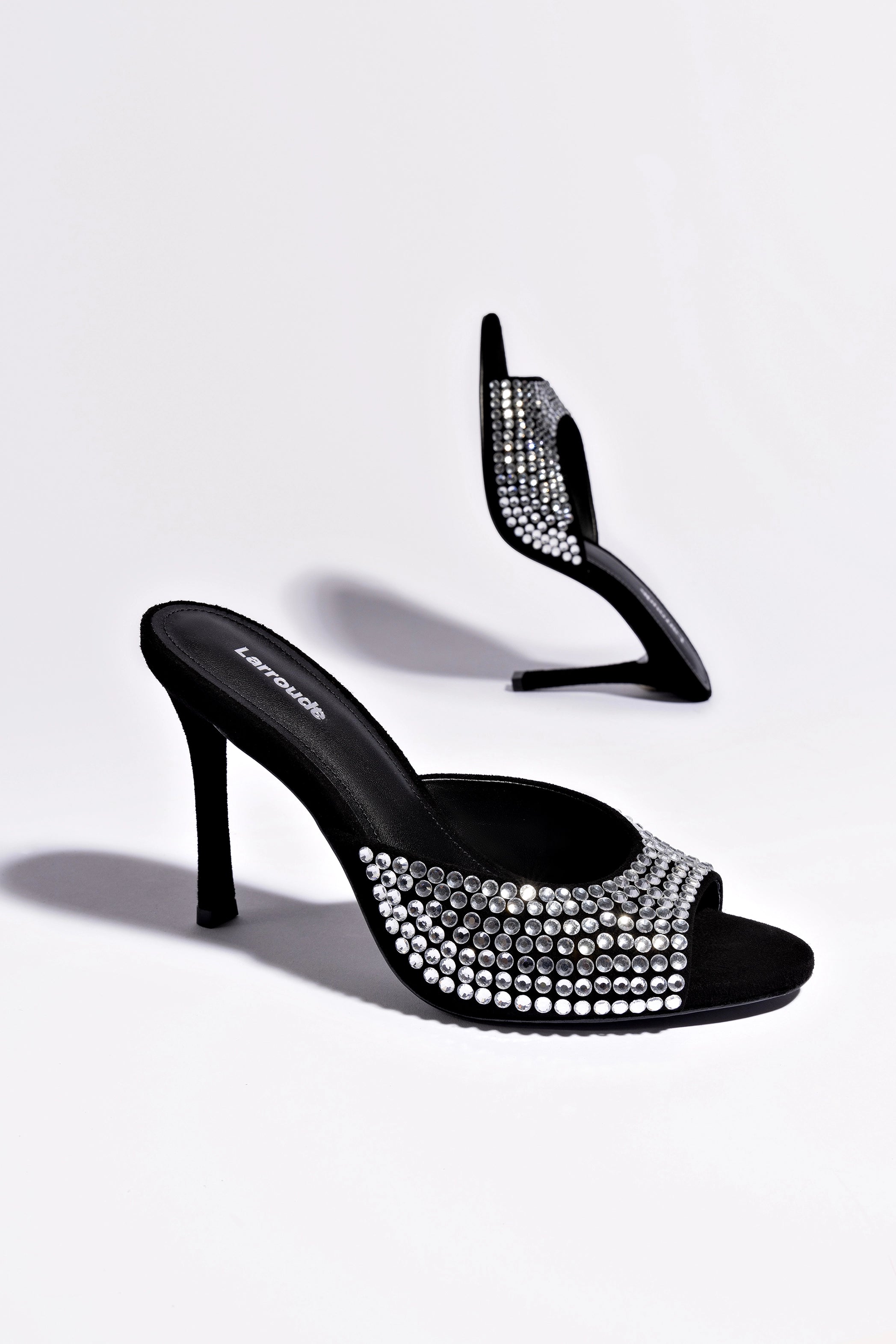 Black Suede Jasmine Hi Mule with Crystal Accents - Elegant Women's Dress Shoes for Weddings, Parties & Special Occasions