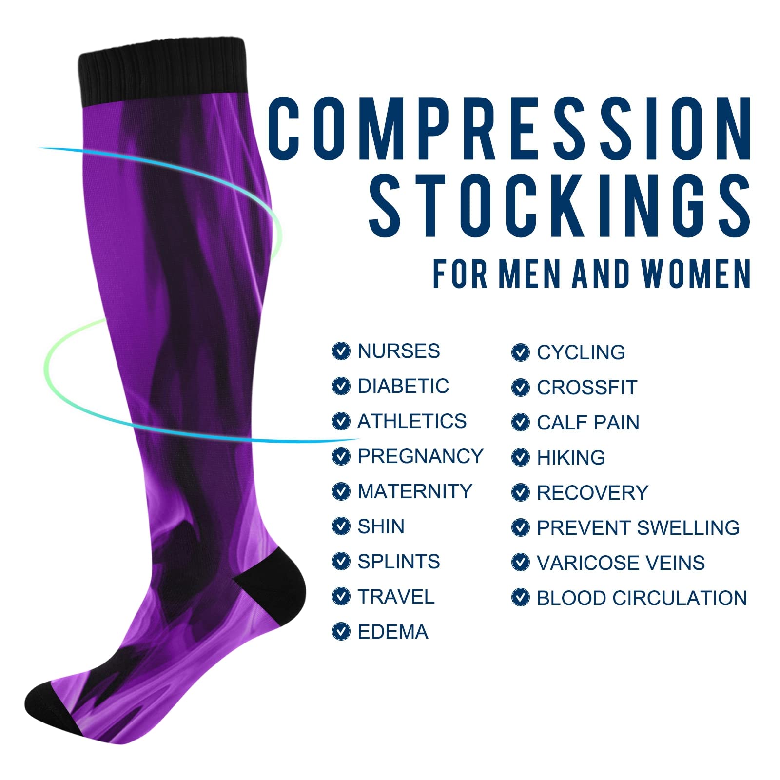 Purple Flames & Smoke Compression Socks for Women & Men - Knee High Calf Support Socks (1 Pair) - Perfect for Running, Travel & Varicose Vein Relief
