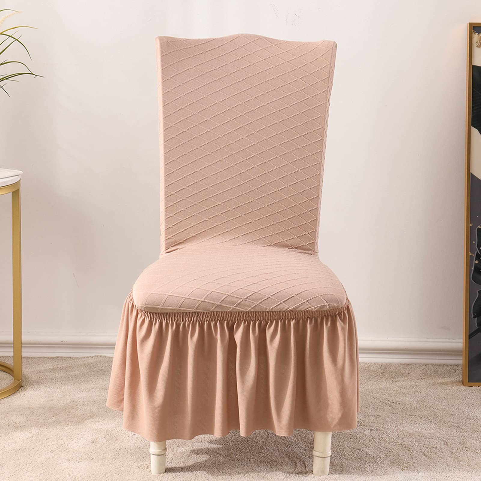 Stretch Jacquard Knit Dining Chair Covers Set - Soft Washable Slipcovers for Kitchen & Dining Room - Diagonal Design Protectors (4 Pack, Apricot) - Perfect for Home, Restaurant, and Office Use