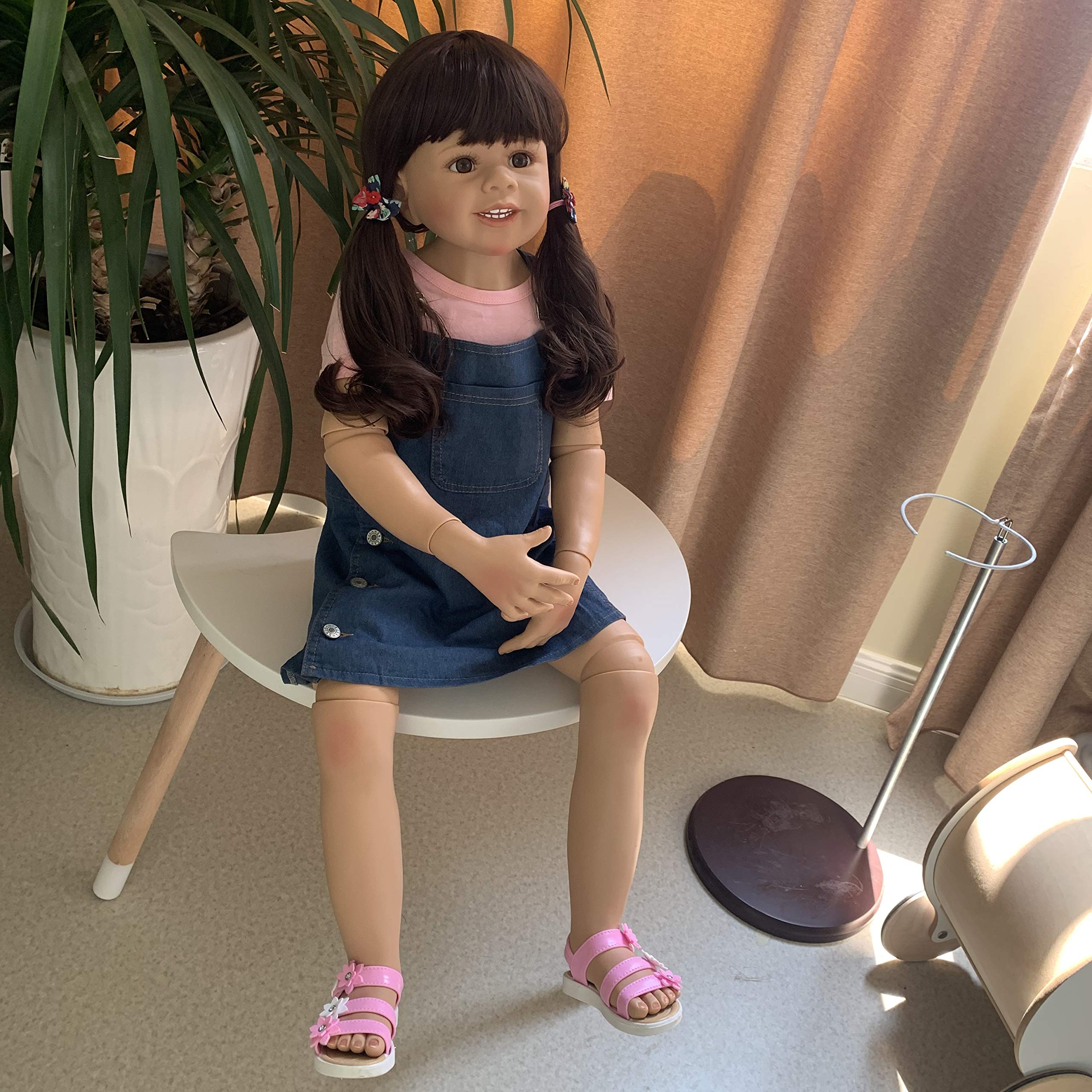 39 Inch Realistic Reborn Toddler Doll - Lifelike Hard Vinyl Standing Baby Girl with Brown Hair & Dress - Perfect for Collectors, Nursery Decor, Photography Props and Gift Giving