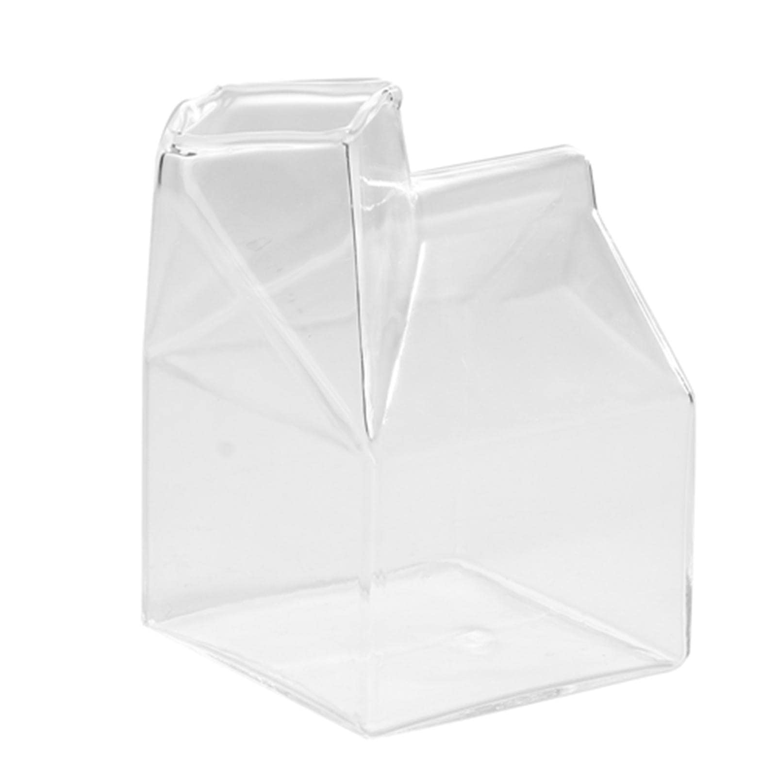 Glass Milk Carton - Clear Square House-Shaped Creamer Pitcher for Milk, Coffee, Cocktails, Juice & Beverages | Aesthetic Mini Container for Home, Cafe & Bar Use