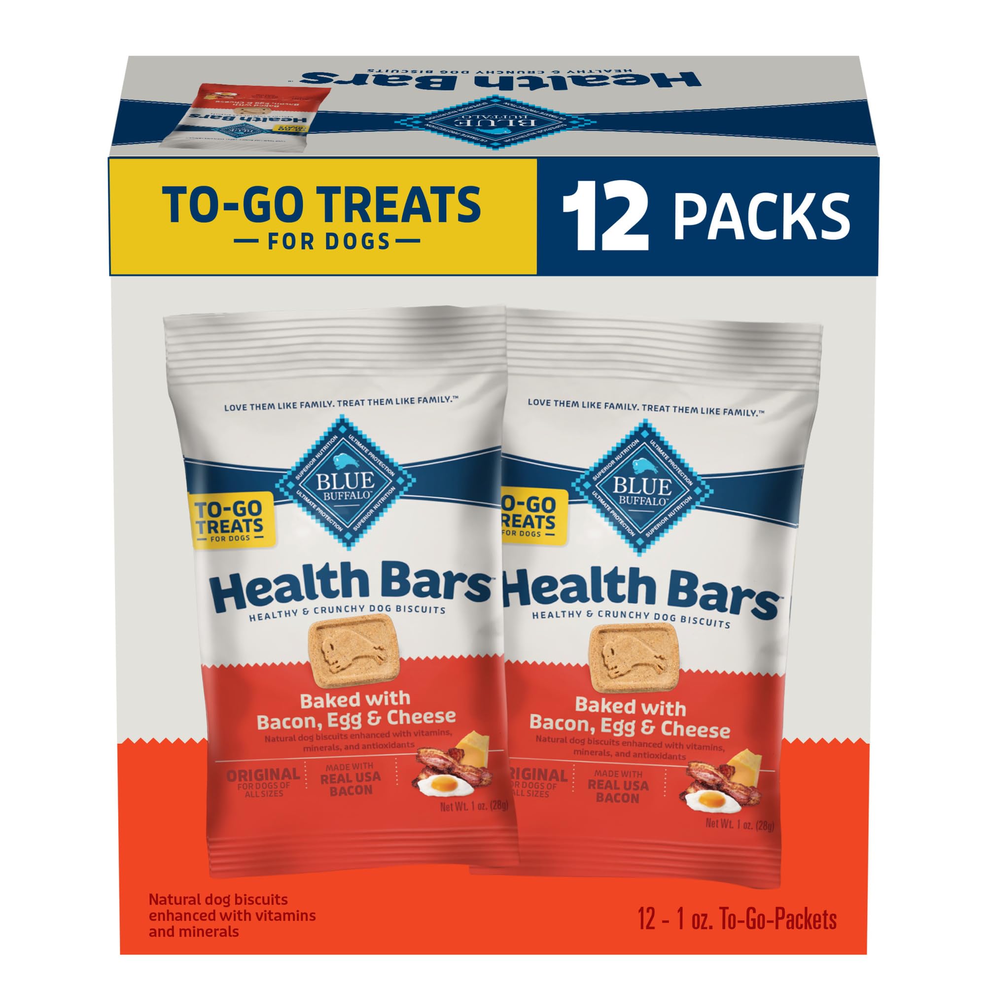 Blue Buffalo Health Bars Natural Crunchy Dog Treats - Mini Biscuits with Bacon, Egg & Cheese Flavor | Healthy Snacks for Small & Medium Dogs | Perfect for Training Rewards & Travel Treats