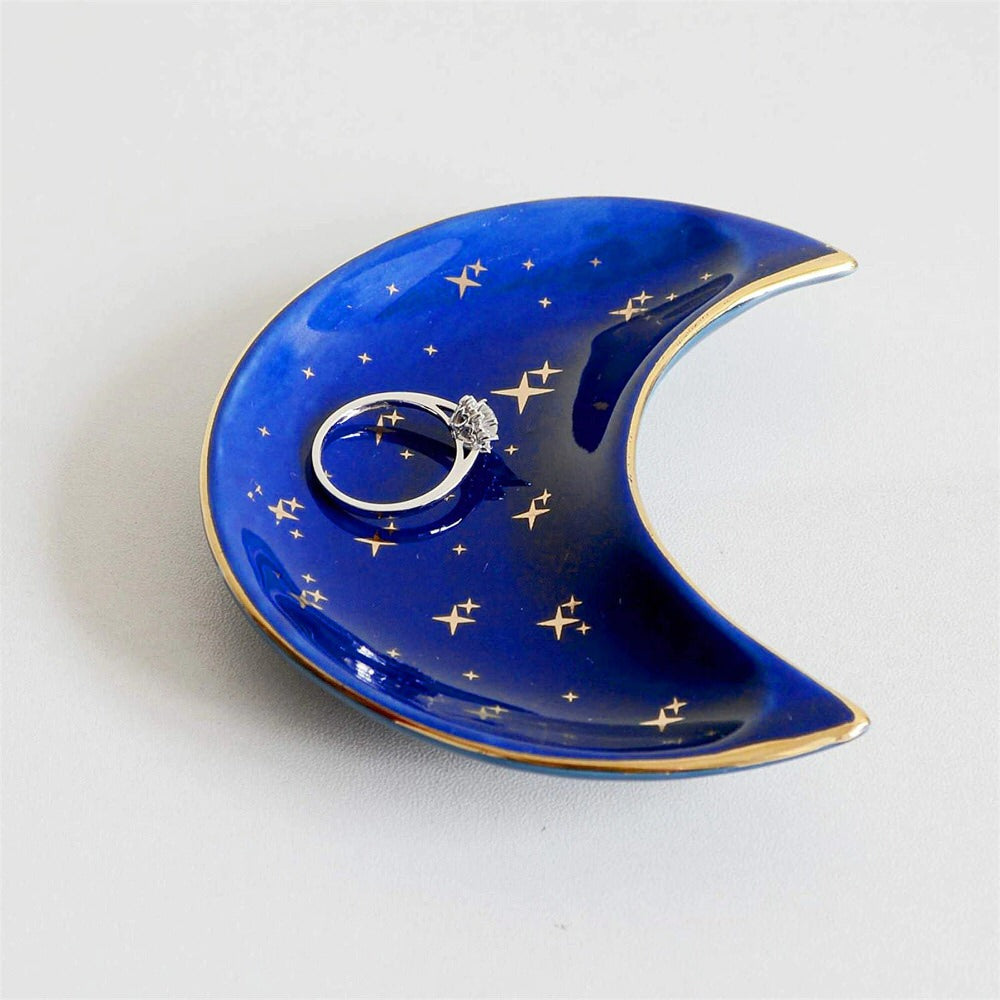 Moon Ceramic Jewelry Organizer - Elegant Ring Holder & Earring Display Tray for Necklace Storage - Perfect for Bedroom Vanity, Bathroom Counter & Travel Jewelry Case Organization