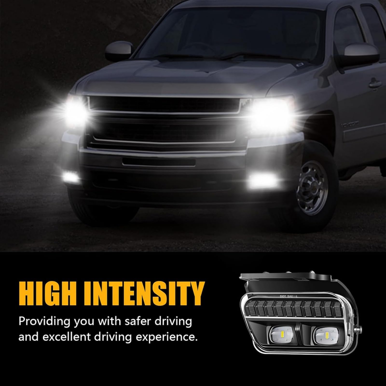 Chevy Silverado 2003-2006 & Avalanche 2002-2006 LED Fog Lights - Clear Lens Replacement Driving Lamps for Pickup Trucks | Enhanced Visibility in Foggy & Night Driving Conditions