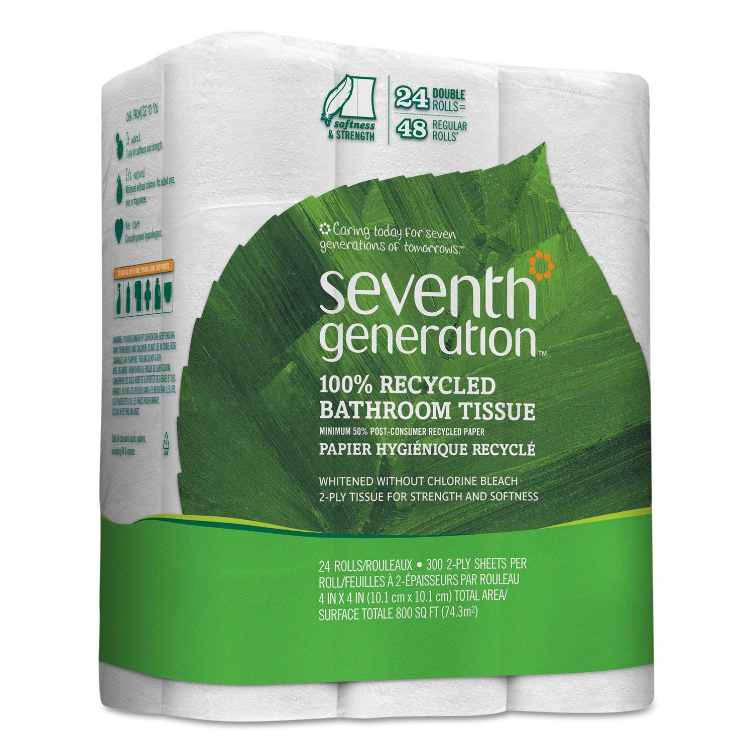Seventh Generation 100% Recycled Jumbo Roll Bathroom Tissue | 2-Ply White Toilet Paper | 500 Rolls (60 Cartons) | Eco-Friendly, Soft & Strong | Perfect for Home, Office & Commercial Use