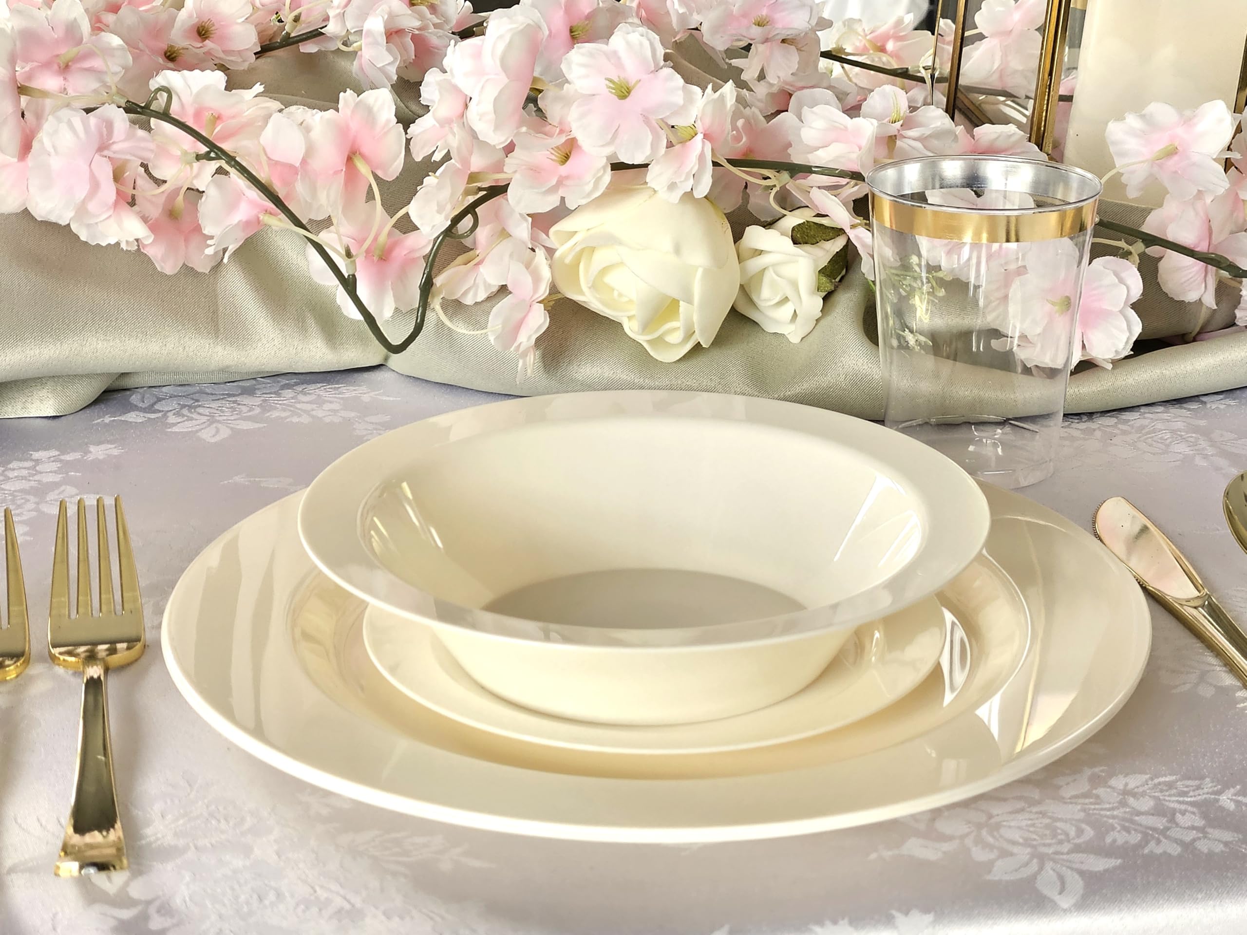 60 Heavyweight Disposable Plastic Plates - 9'' Ivory Luncheon Plates for Weddings, Parties & Events | Durable Elegant Dinnerware for Catering, BBQs & Special Occasions