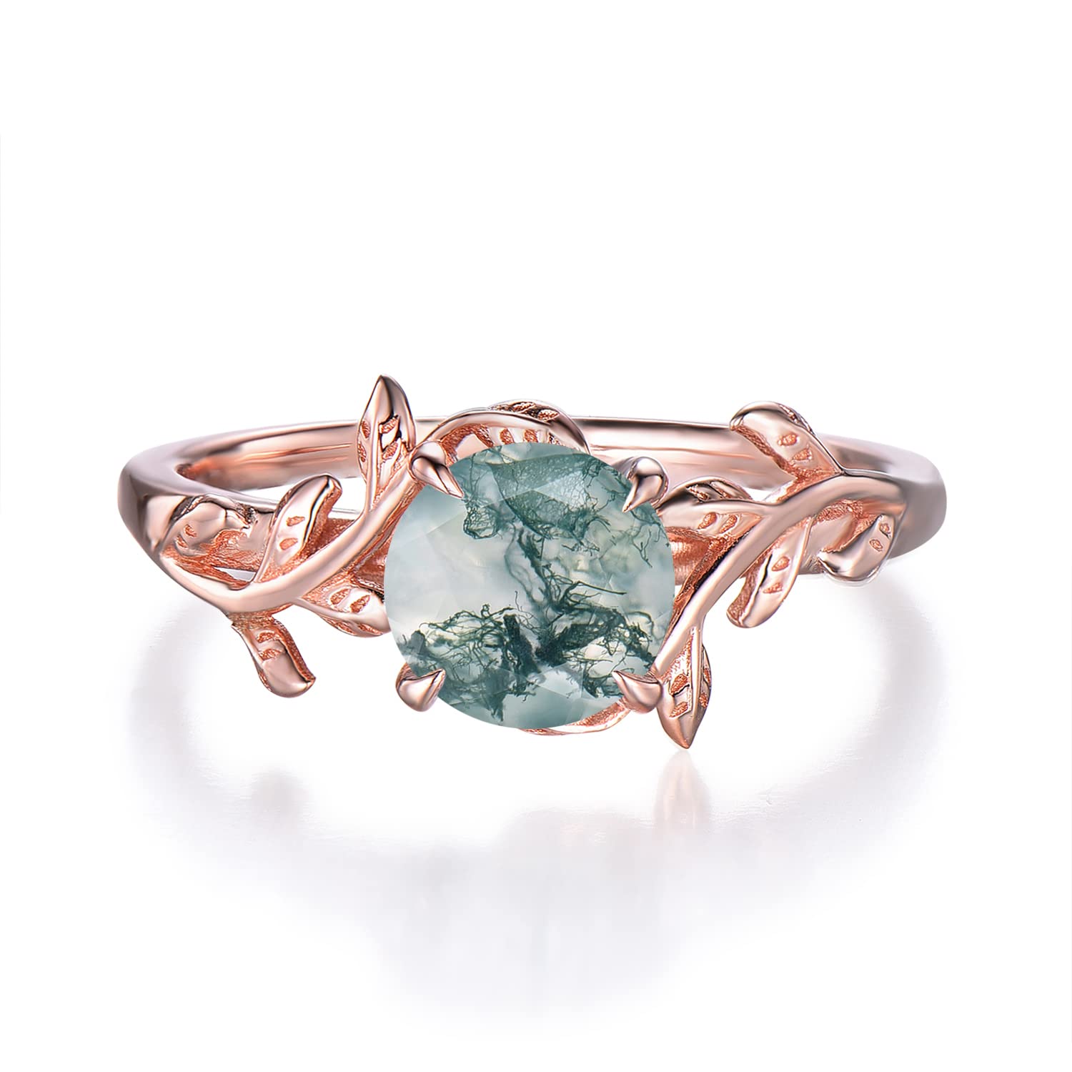 Natural Moss Agate Leaf Engagement Ring for Women - Healing Gemstone Vintage Handmade Jewelry - Perfect for Weddings, Anniversaries & Spiritual Healing