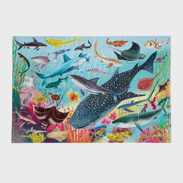 Eeboo 20-Piece Jigsaw Puzzle - Sharks & Friends Ocean Animals for Kids, Educational Learning Toy for Toddlers & Preschoolers | Perfect for Birthday Gifts, Classroom Activities & Family Game Night