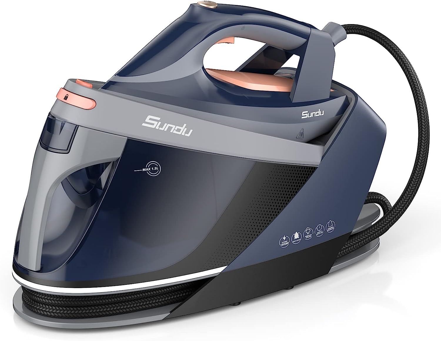 Sundu Pro 1800W Steam Iron Station with Ceramic Soleplate - 1.5L Removable Water Tank, Auto Shut Off, Self Cleaning & Iron Lock for Easy Carry | Professional Garment Steamer for Home, Office & Travel | Perfect for Wrinkles Removal on Shirts, Dresses, Suits & Curtains
