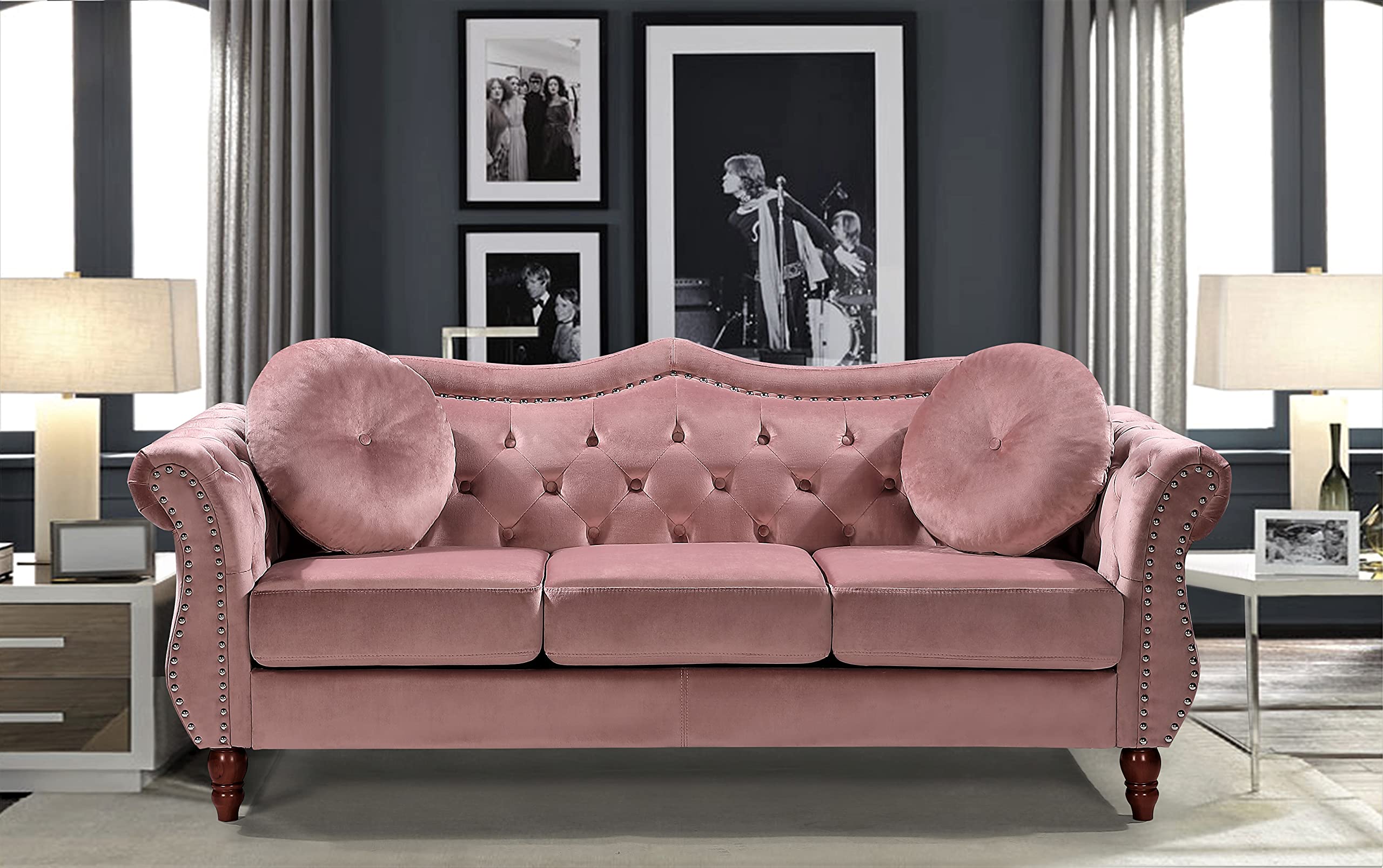 Anna1 Velvet Upholstered Chesterfield Sofa with Classic Nailhead Trim - Luxurious Living Room Furniture for Home & Office Decor | Container Furniture Direct