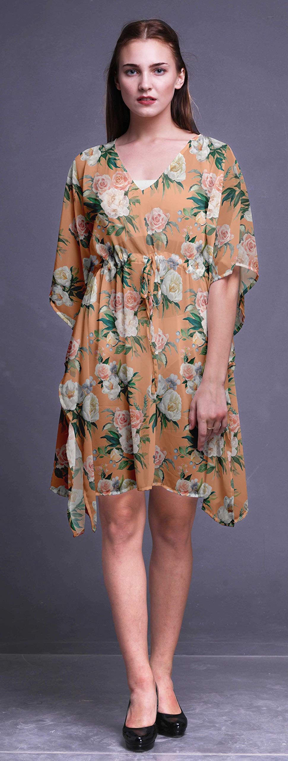 Bimba Women's Short Caftan Midi Dress - Beach Cover Up, Swimwear Cover Up, Summer Boho Kaftan Dress for Pool, Vacation & Resort Wear