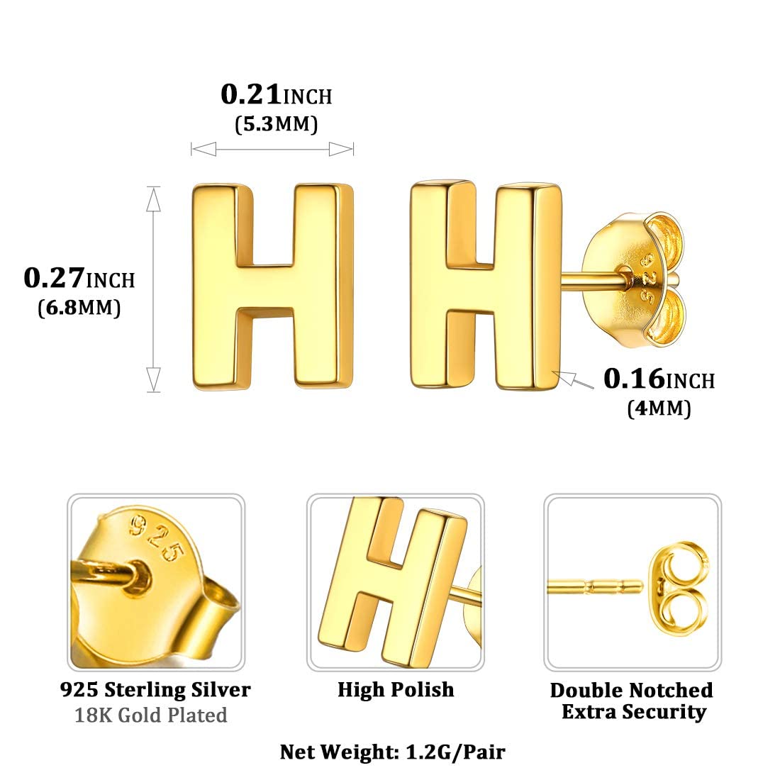 Hypoallergenic 925 Sterling Silver Initial Letter Stud Earrings for Women - Tiny A-Z Alphabet Studs for Sensitive Ears - ChicSilver Simple Elegant Jewelry Gift (Perfect for Everyday Wear, Gifts & Special Occasions)