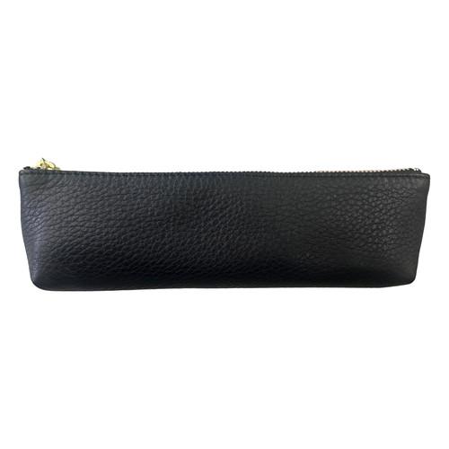 Premium Genuine Leather Pen Case - Large Black Writing Organizer with Nylon Lining & Secure Zipper Closure - Perfect for Office, School, and Travel Accessories