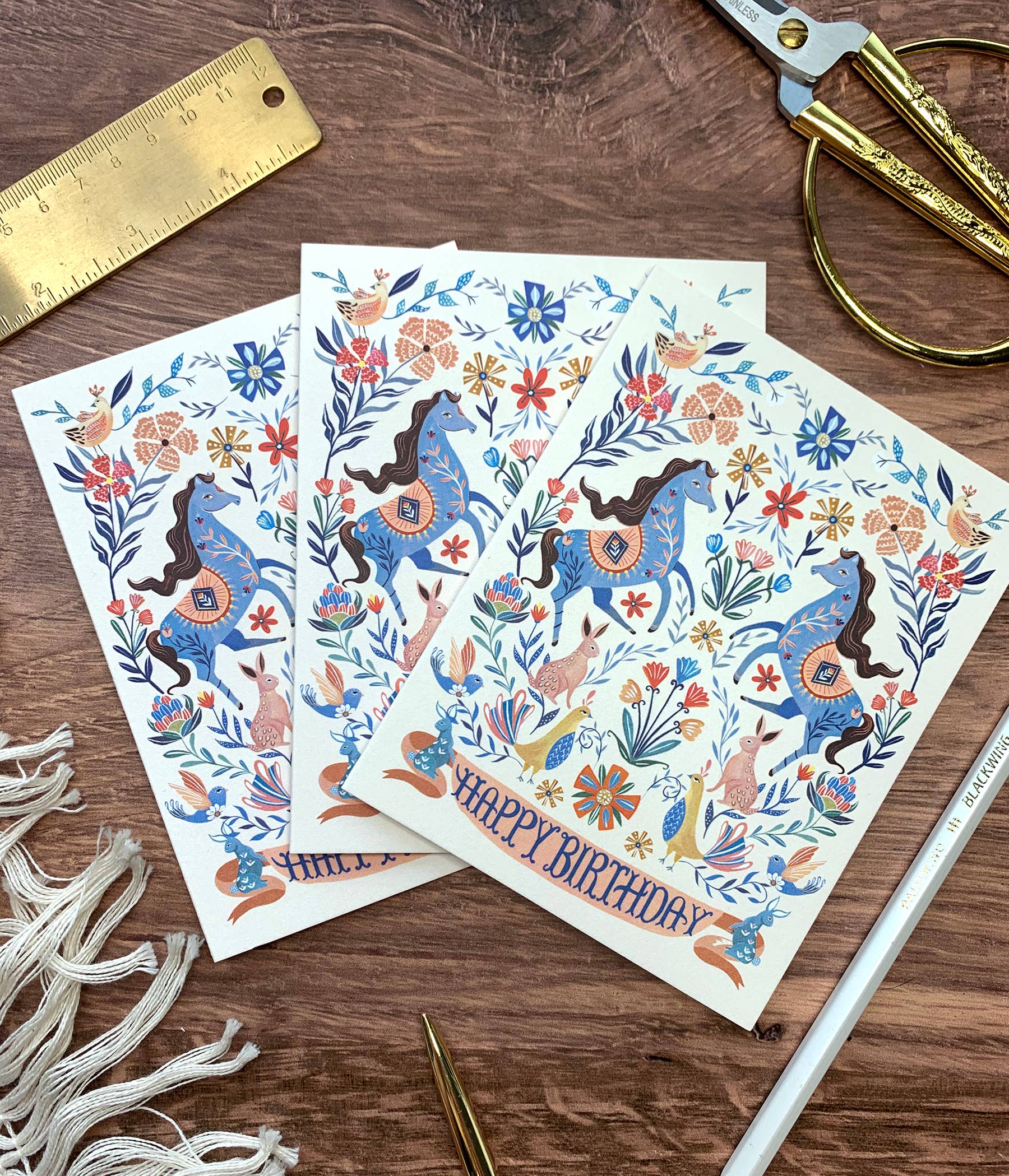 Folk Pony Greeting Cards - Handmade Vintage Style Birthday & Thank You Cards for All Occasions - Perfect for Weddings, Anniversaries, and Special Events