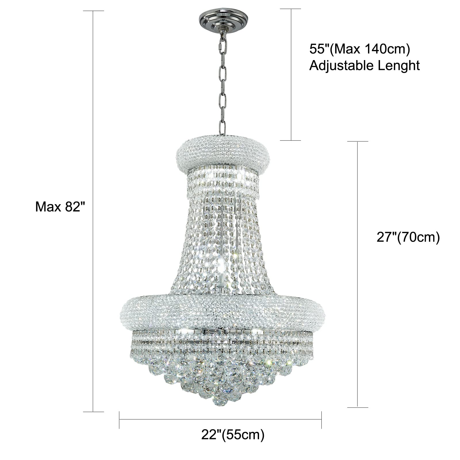 12-Light Chrome Finish Empire Crystal Chandelier - 22