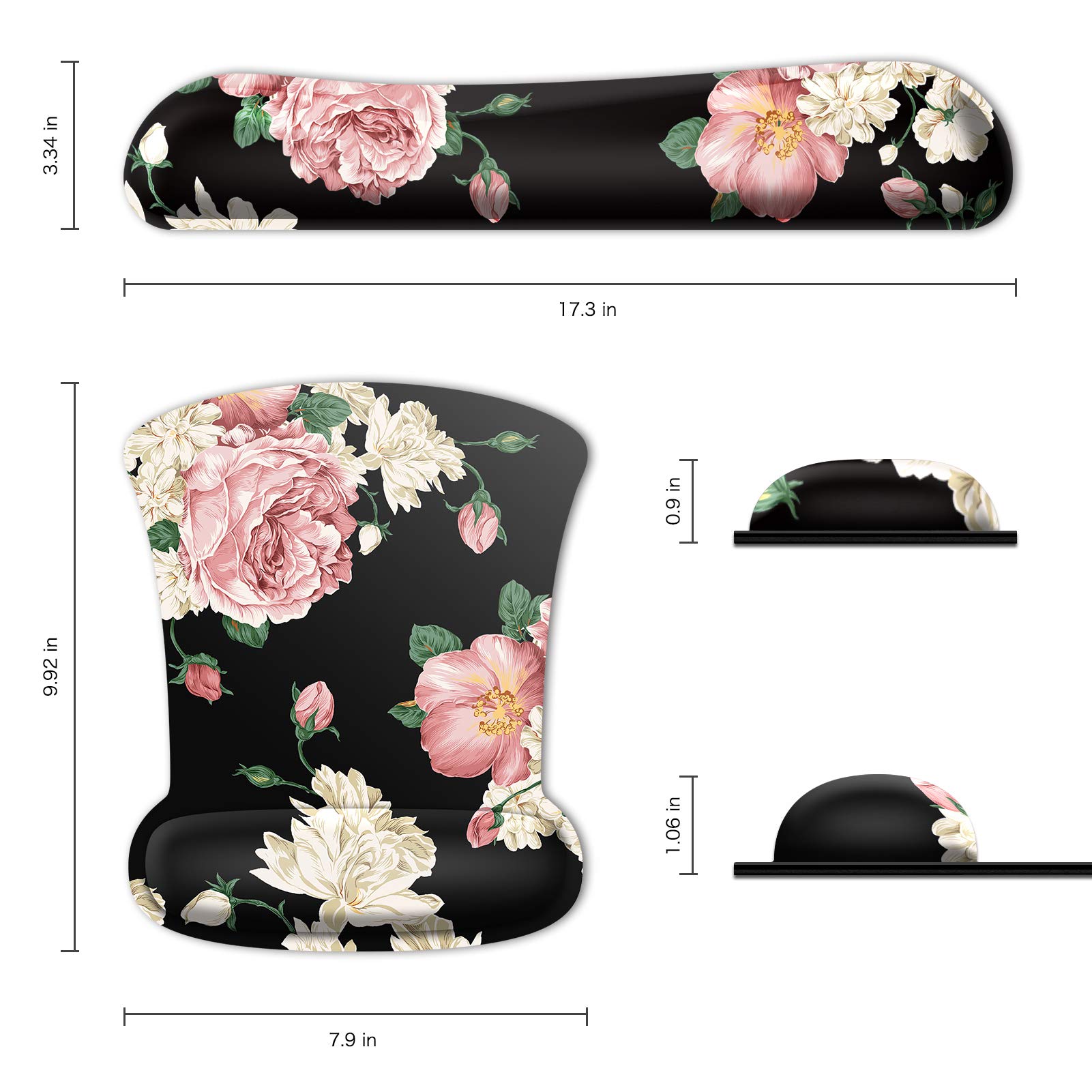 Fintie Ergonomic Mouse Pad with Memory Foam Wrist Support & Keyboard Wrist Rest - Non-Slip Rubber Base for Pain Relief, Gaming, Office & Laptop Use - Durable Comfort for Long Computer Sessions (Flower Festival Design)