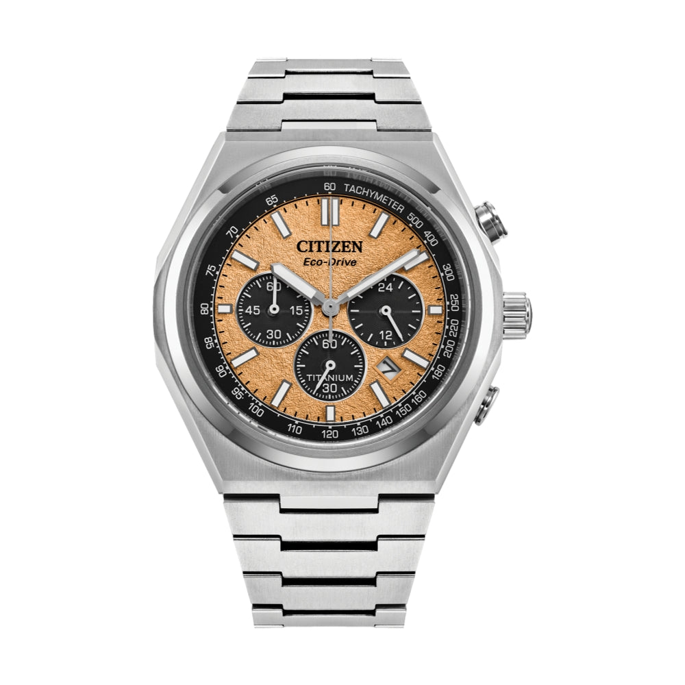 Forza Chrono Super Titanium 42.4mm Men's Watch - Orange Dial with Stainless Steel Bracelet - Sporty Luxury Timepiece for Business, Casual & Outdoor Activities