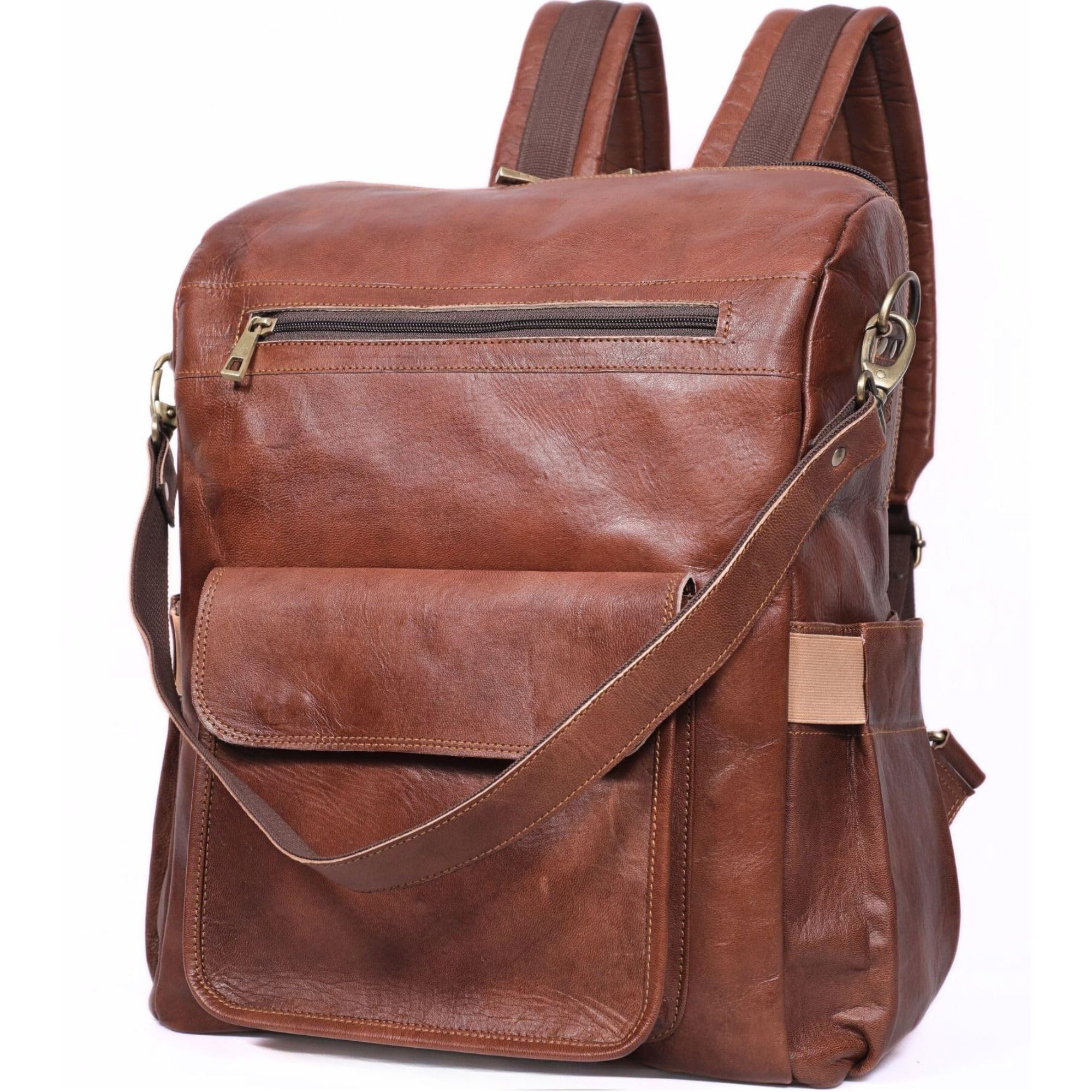 Genuine Leather Laptop Backpack for Women - Designer Brown Leather Backpack Purse with 15.6-inch Laptop Compartment - Perfect for Work, Business Travel & Everyday Commute - Durable & Stylish Office Bag for Professionals & Students