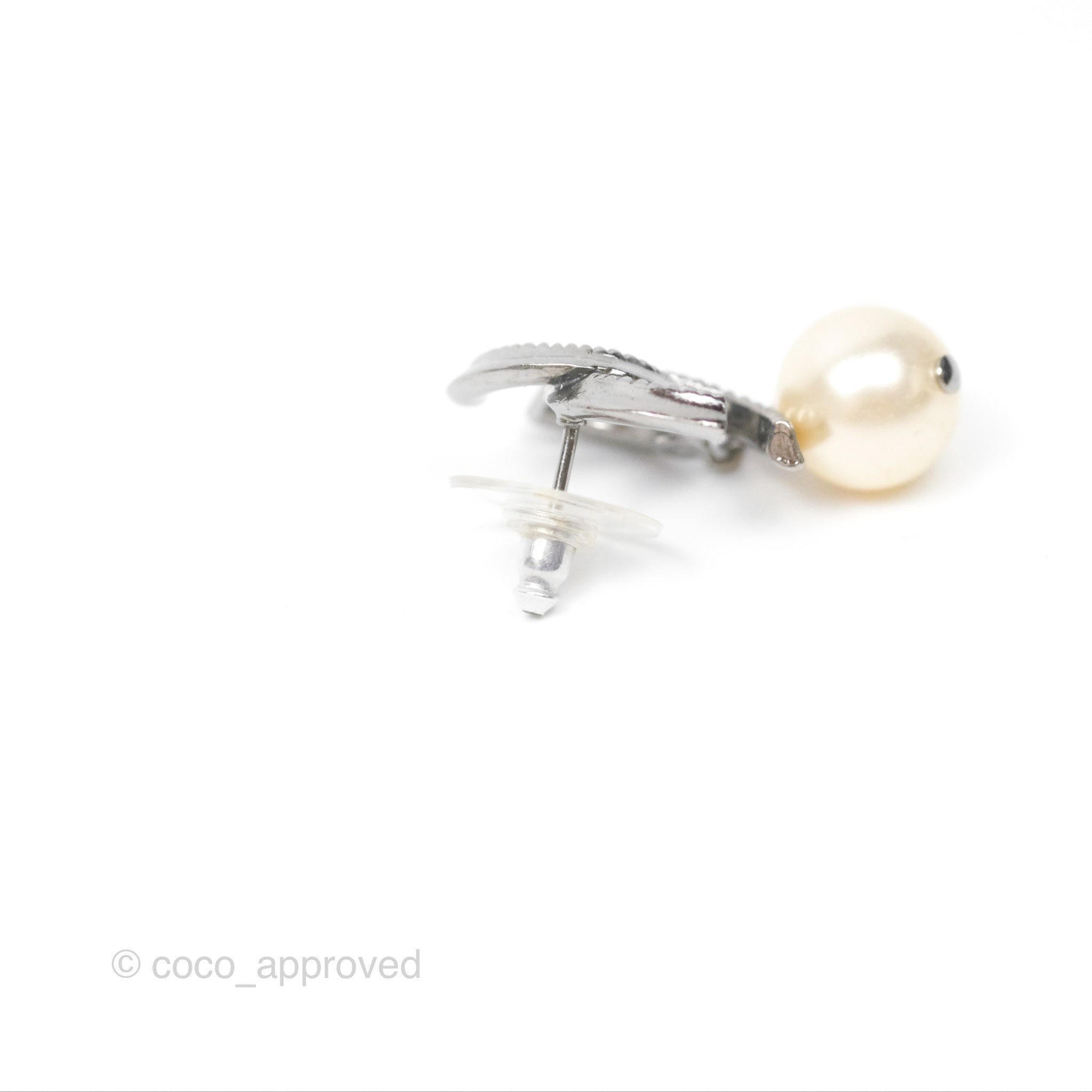 Chanel CC Pearl Drop Earrings in Gun Metal - Elegant Luxury Jewelry for Women | Perfect for Parties, Weddings & Special Occasions