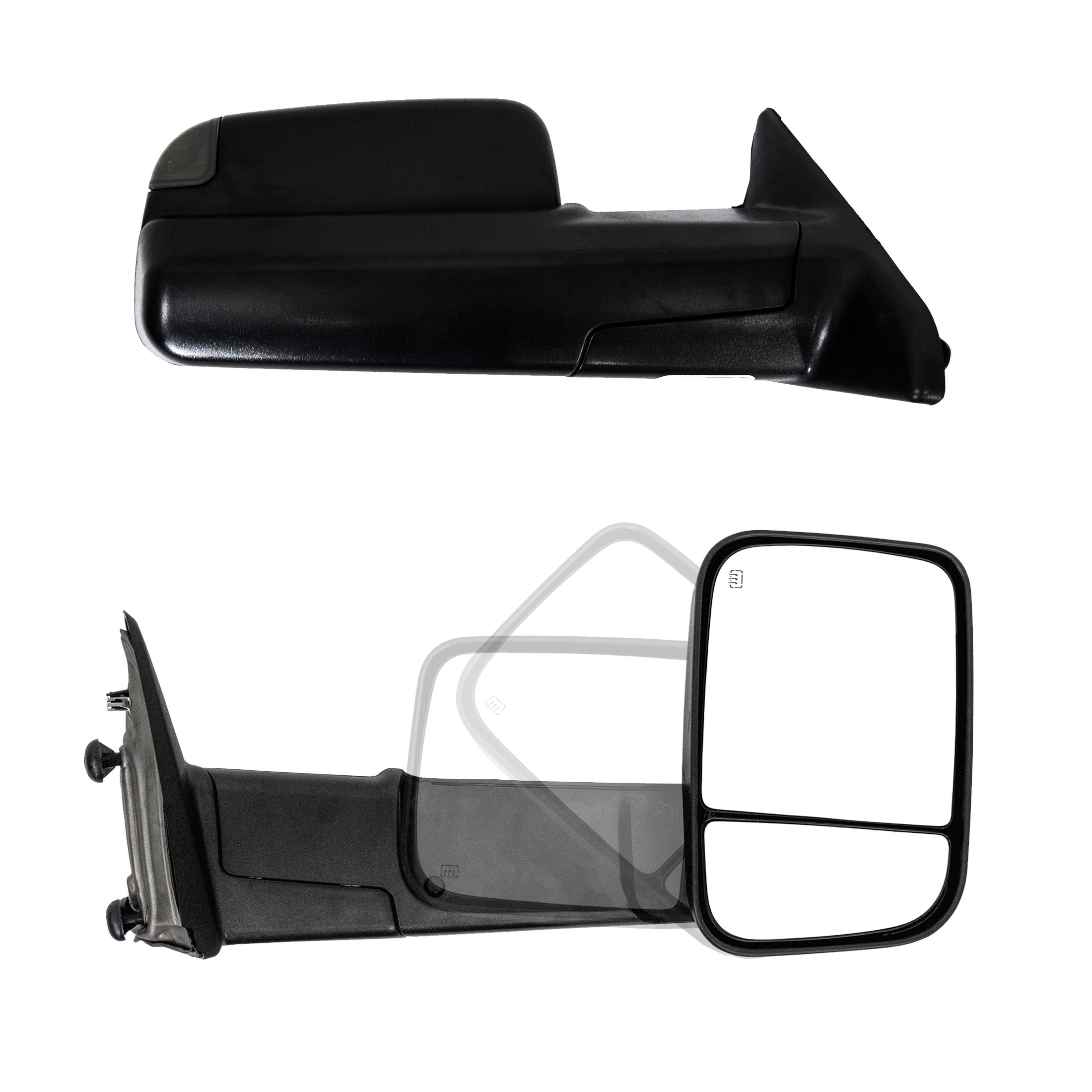 Paragon Towing Mirrors for 2010-2018 Dodge Ram 1500/2500/3500 - Power Glass, Heated, Turn Signals, Puddle Light, Temperature Sensor - Black Pair Set | Perfect for Heavy-Duty Towing, Off-Roading & Night Driving